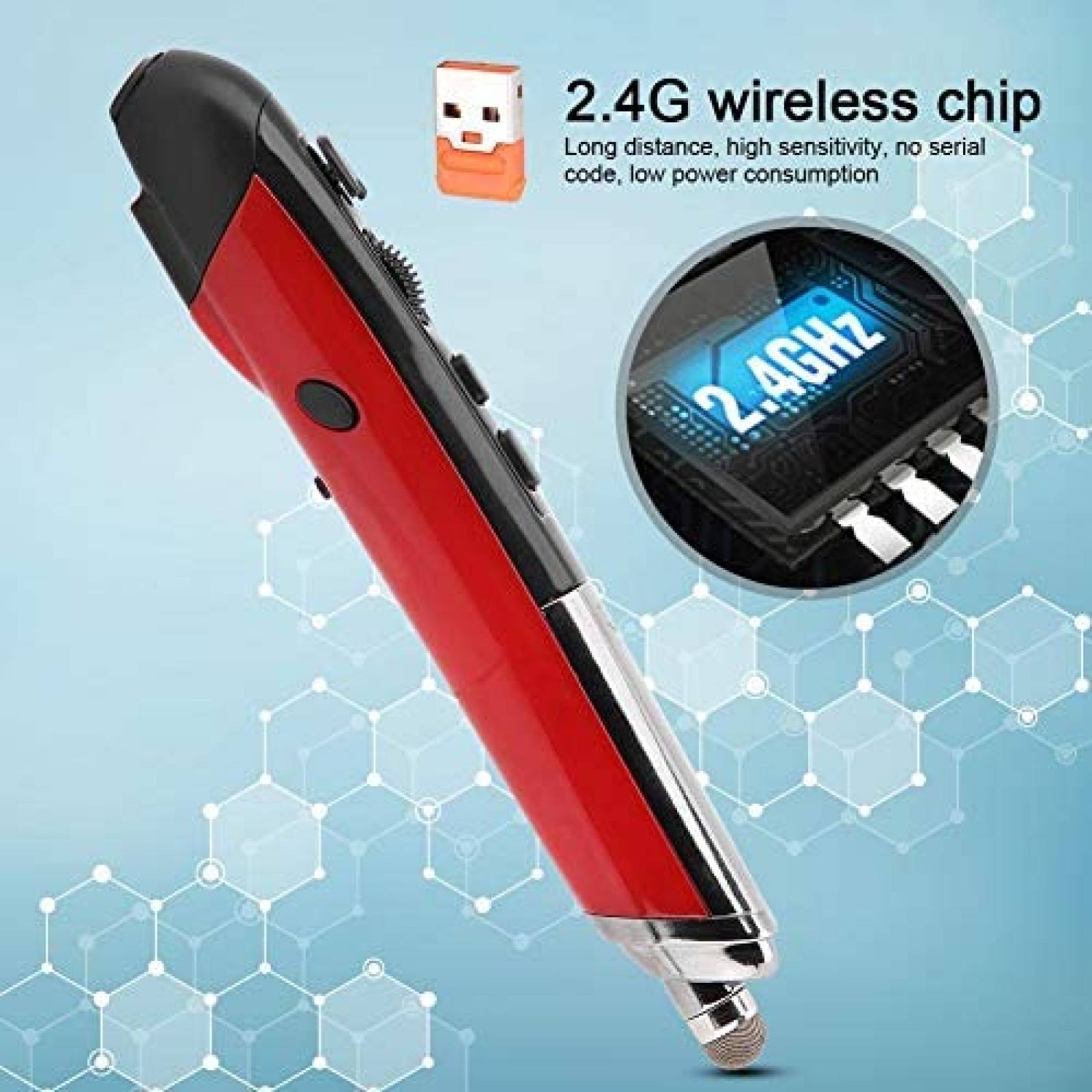 Lapiz Optico ASHATA Inalambrico USB de 2,4 GHz -Rojo