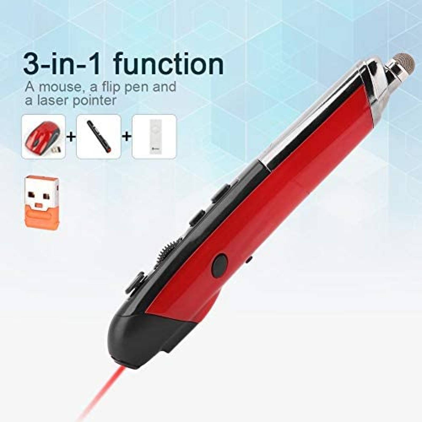 Lapiz Optico ASHATA Inalambrico USB de 2,4 GHz -Rojo