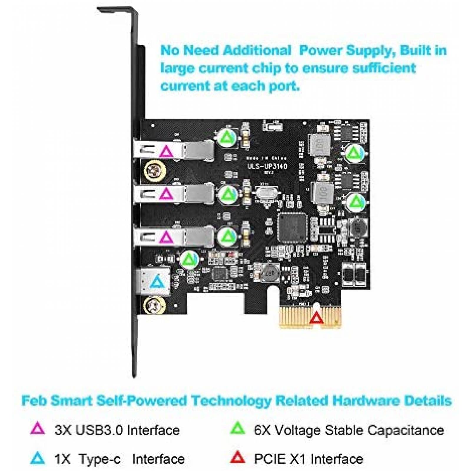 Tarjeta PCI-E YEELIYA de Expansion a USB C de 4 Puertos