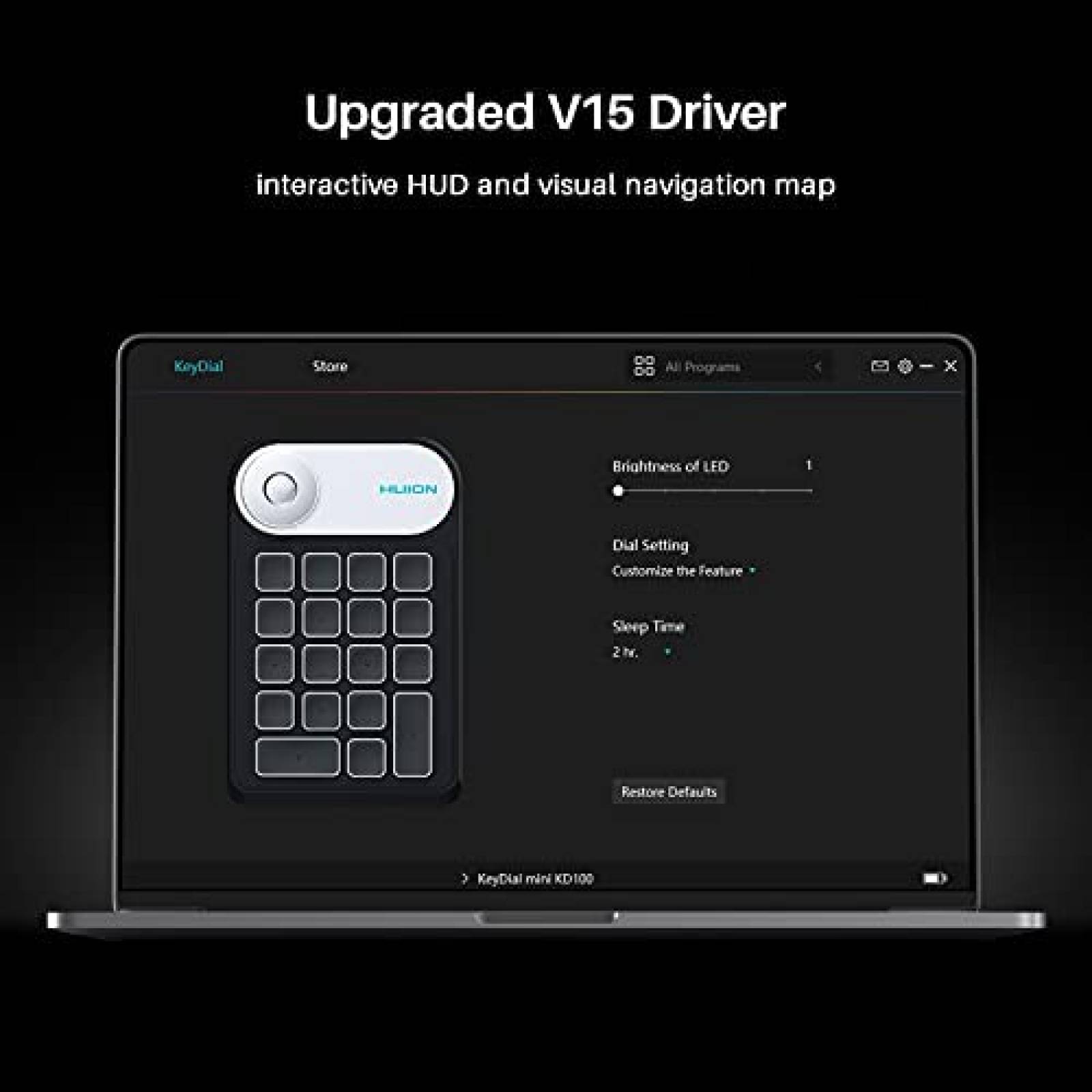 Teclado Huion Mini KeyDial KD100 Inalambrico 18 Teclas