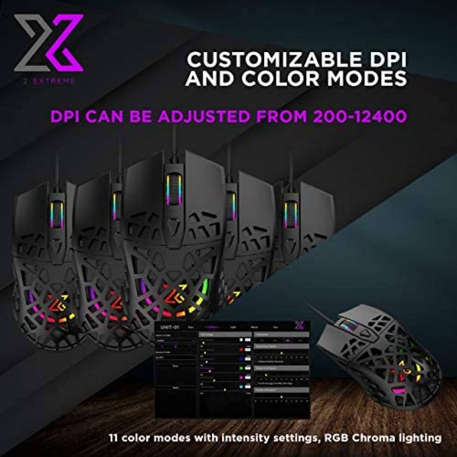 Mouse 2Extreme Ultr Ligero Iluminacion RGB 12000 pp -Negro