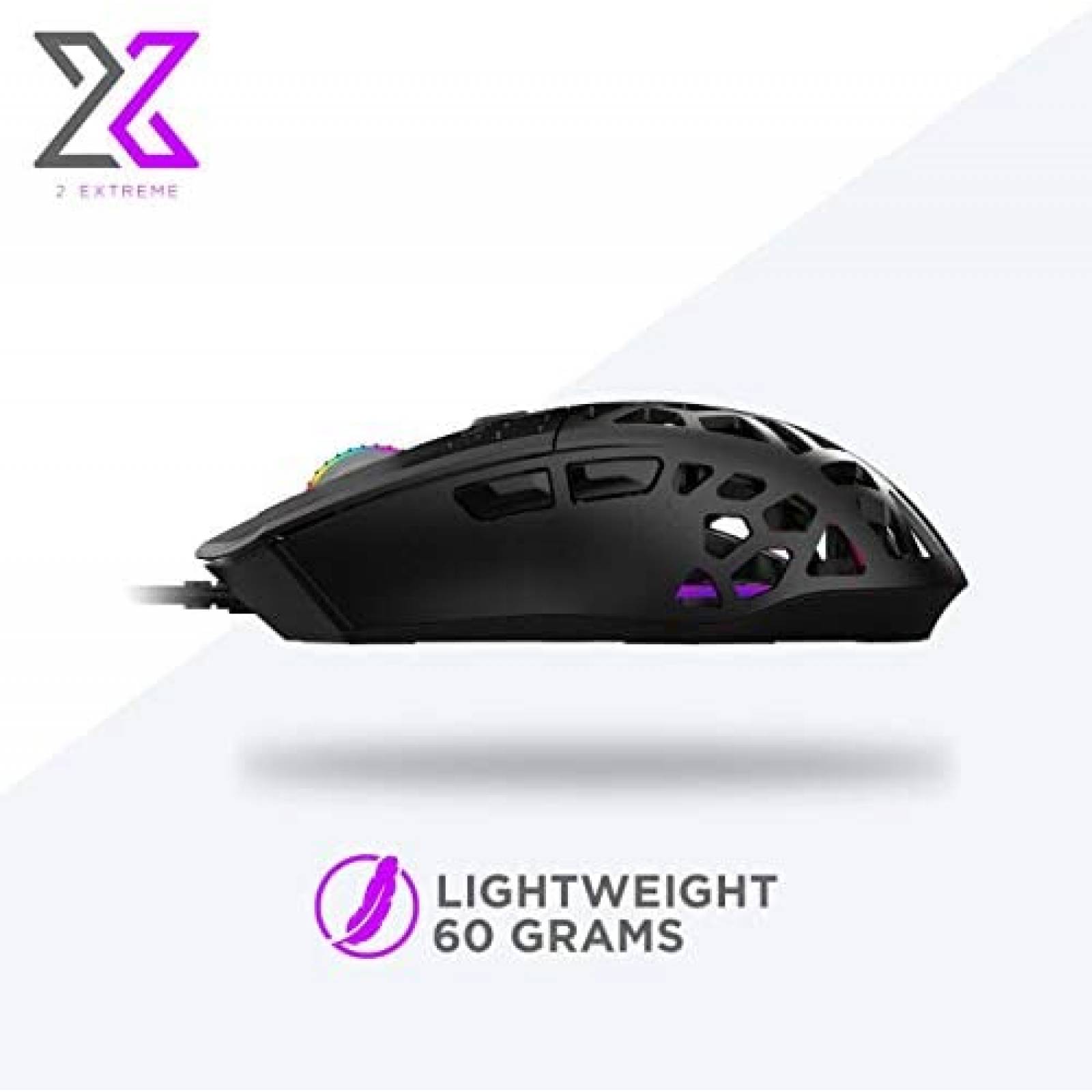 Mouse 2Extreme Ultr Ligero Iluminacion RGB 12000 pp -Negro