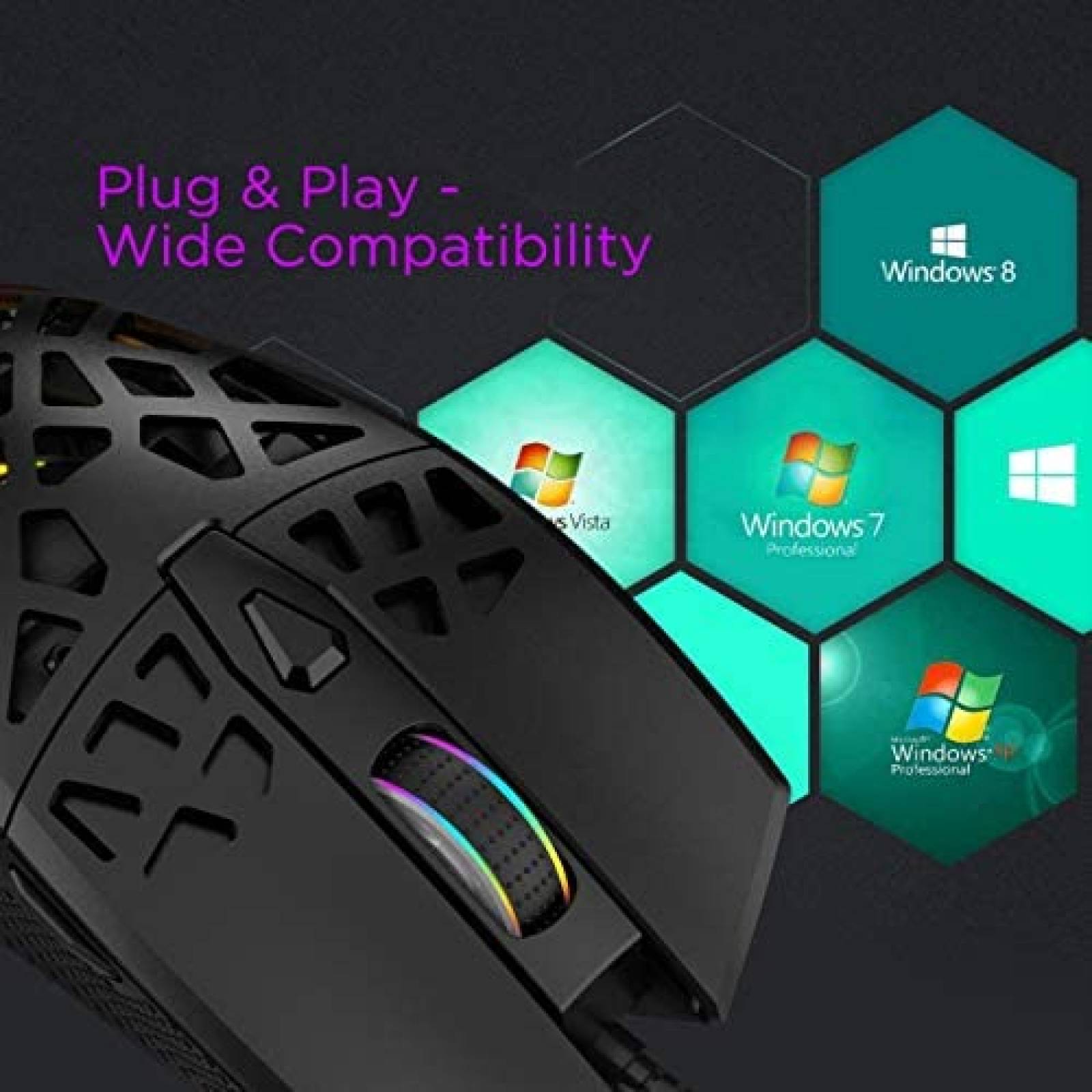 Mouse 2Extreme Ultr Ligero Iluminacion RGB 12000 pp -Negro