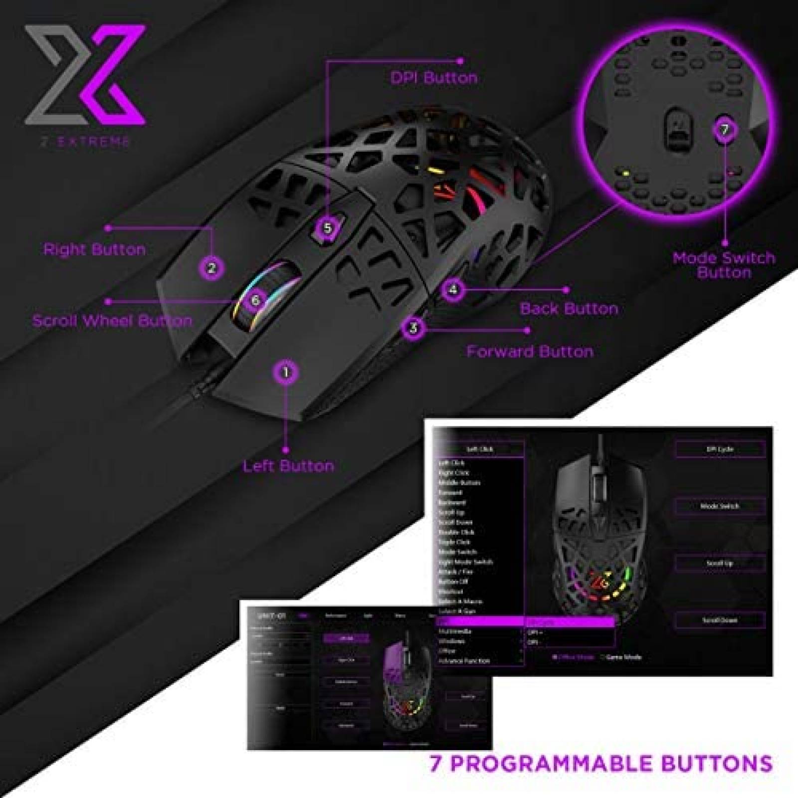 Mouse 2Extreme Ultr Ligero Iluminacion RGB 12000 pp -Negro