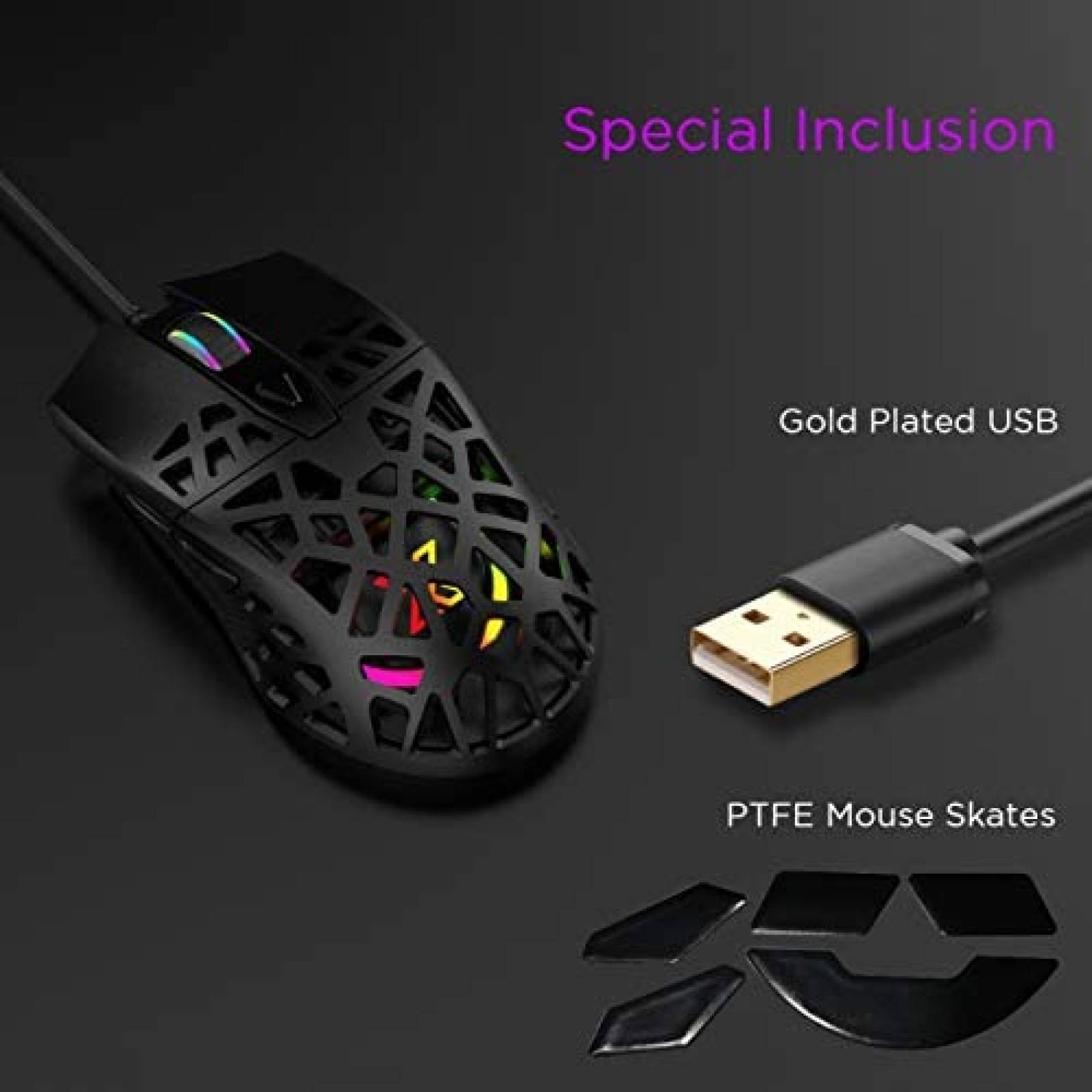 Mouse 2Extreme Ultr Ligero Iluminacion RGB 12000 pp -Negro