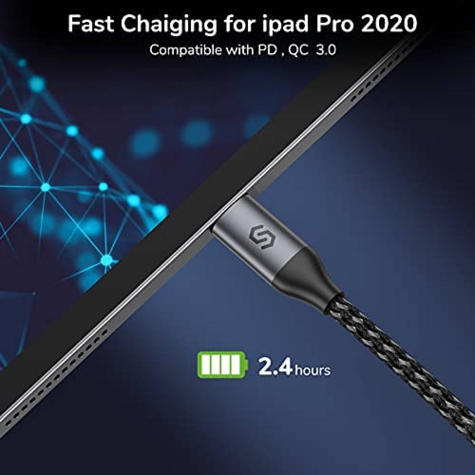 Cable USB Syncwire USB C a USB C 100W 20V/5A 6.6 Pies -Negro