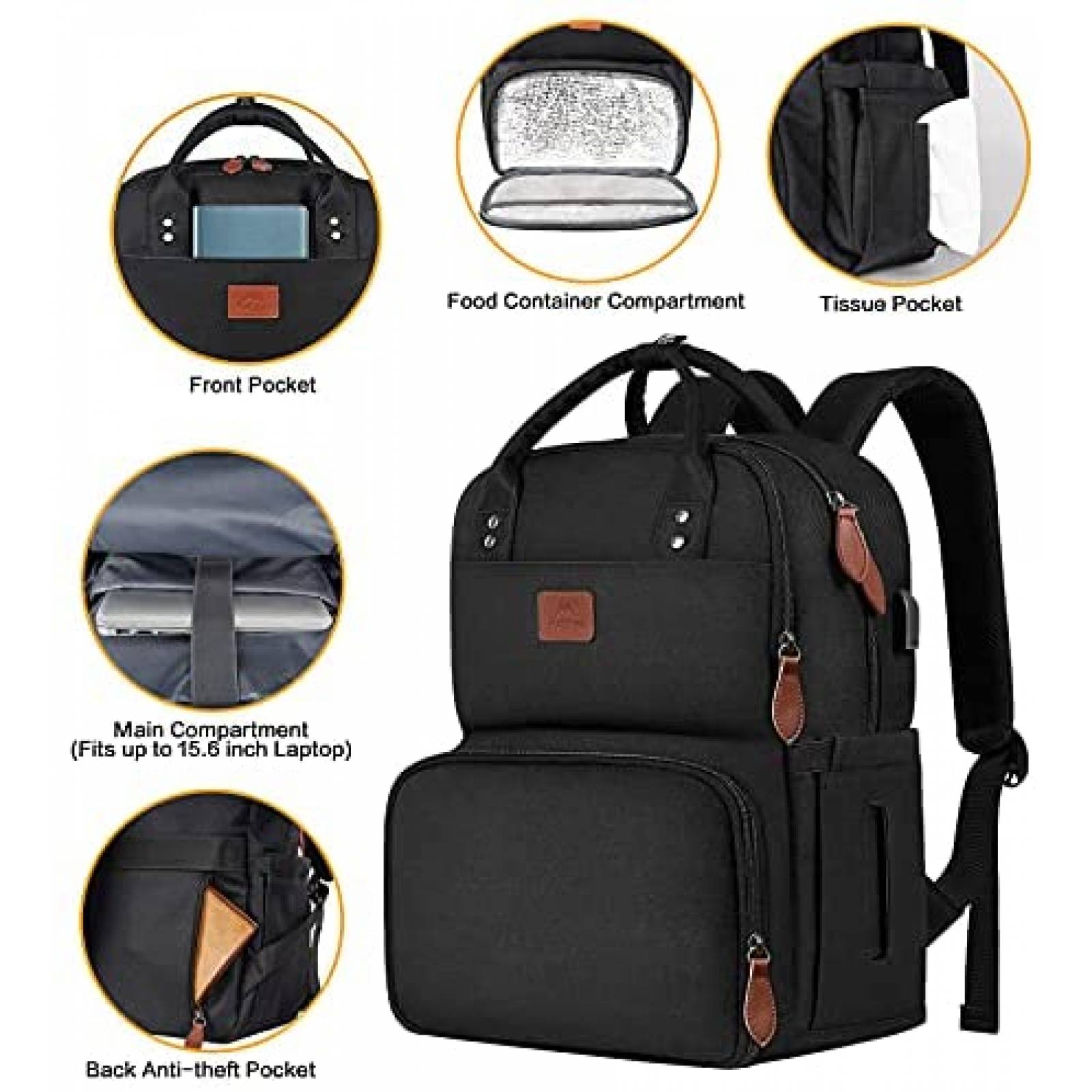 Mochila Caseby para Laptops de 15.6'' con Puerto USB -Negro