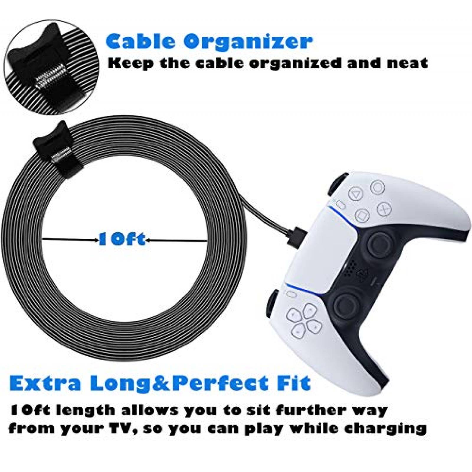 Cable de carga USB C BATSOEASY para controlador PS5 -Negro