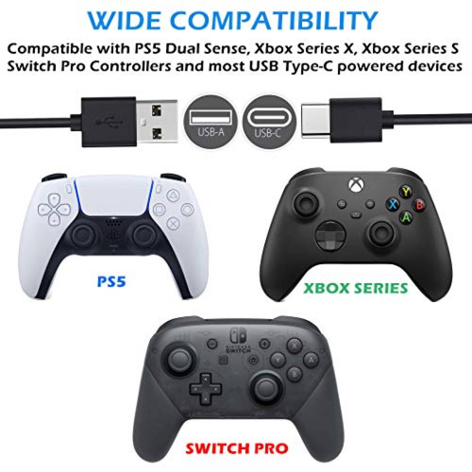 Cable de carga USB C BATSOEASY para controlador PS5 -Negro