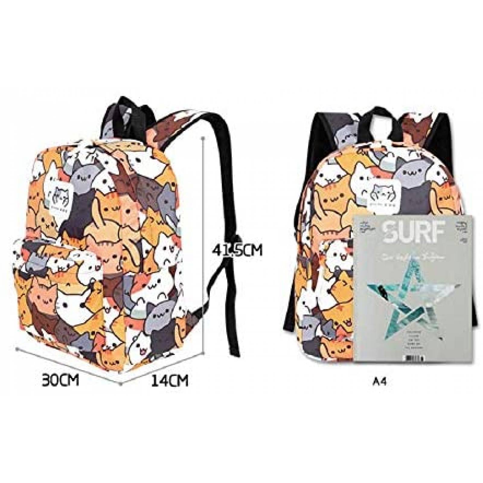 Mochila GK-O 11.81''  5.51''  16.33'' Gatitos -Negro