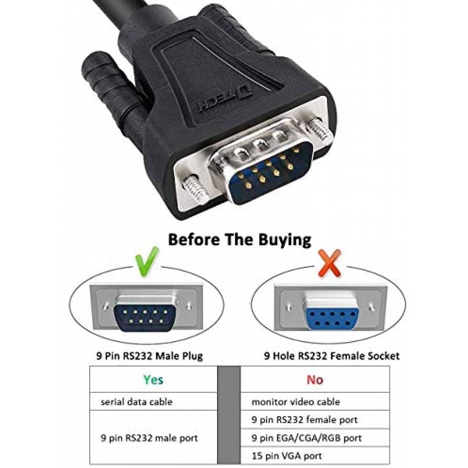 Cable para Modem Dtech DB9 RS232 de 15 pies -Negro