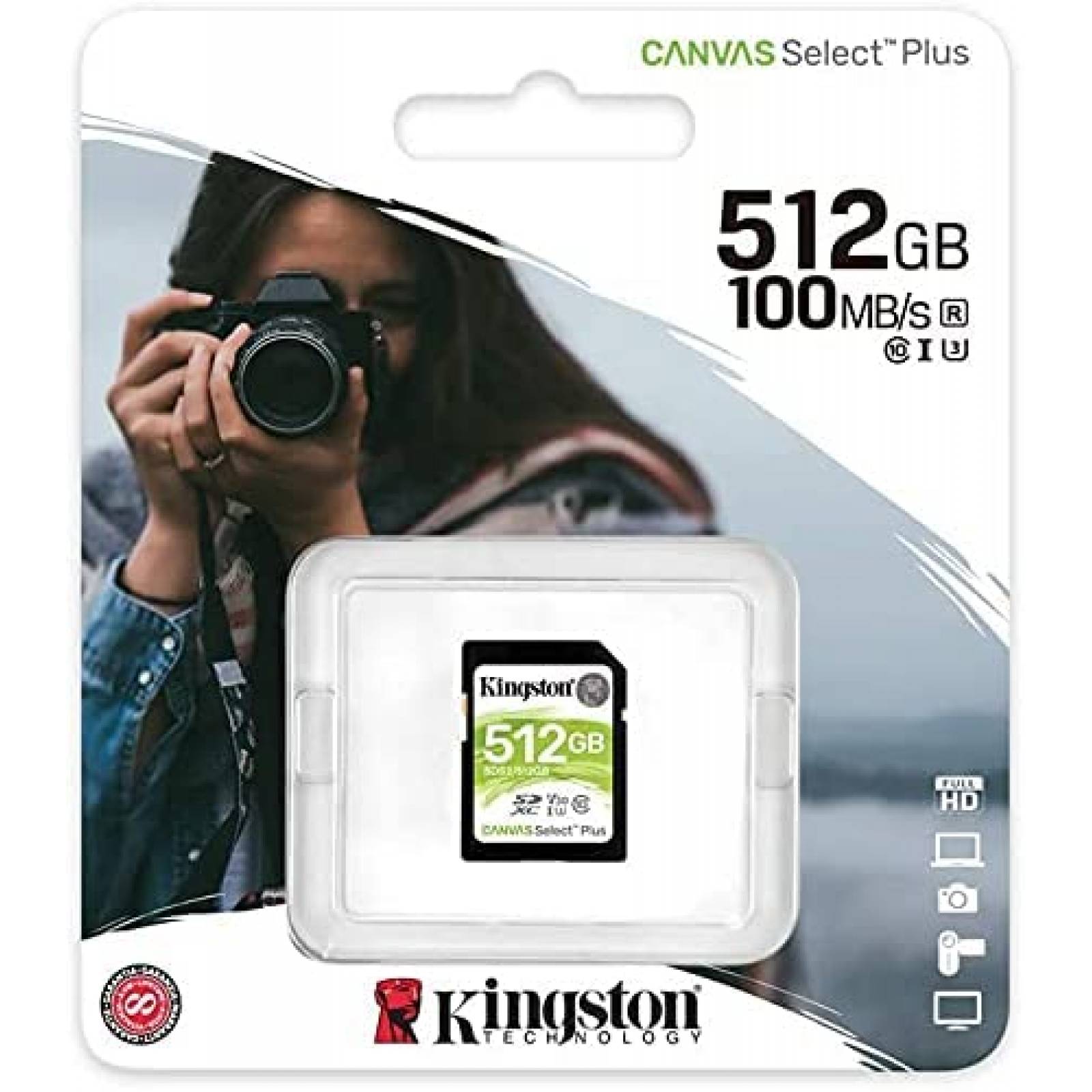 Tarjeta SD Kingstone Canvas Select Plus 512 GB + Lector