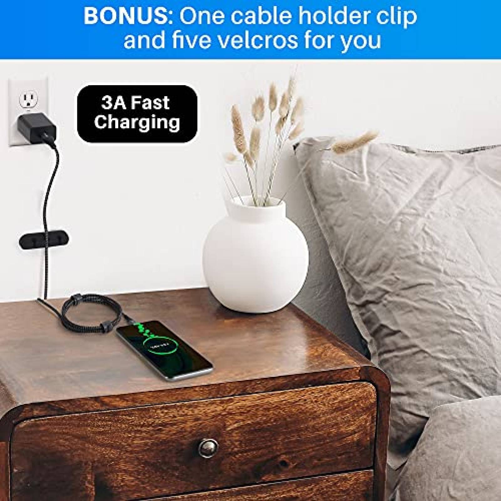 Cable Conable 2 Pzs Carga Rapida USB C 3A 2 FT -Negro