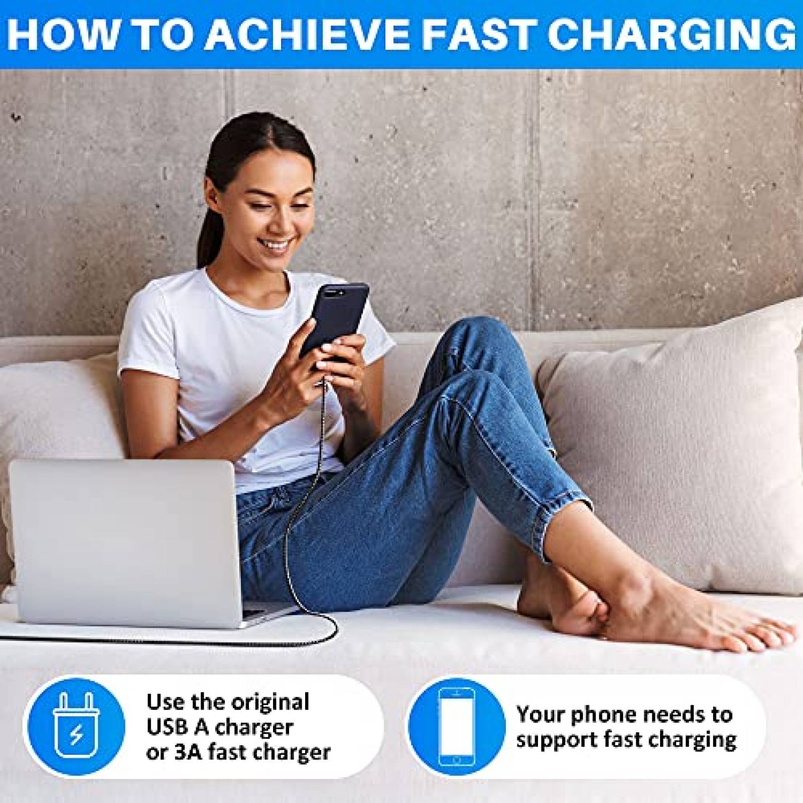 Cable Conable 2 Pzs Carga Rapida USB C 3A 2 FT -Negro