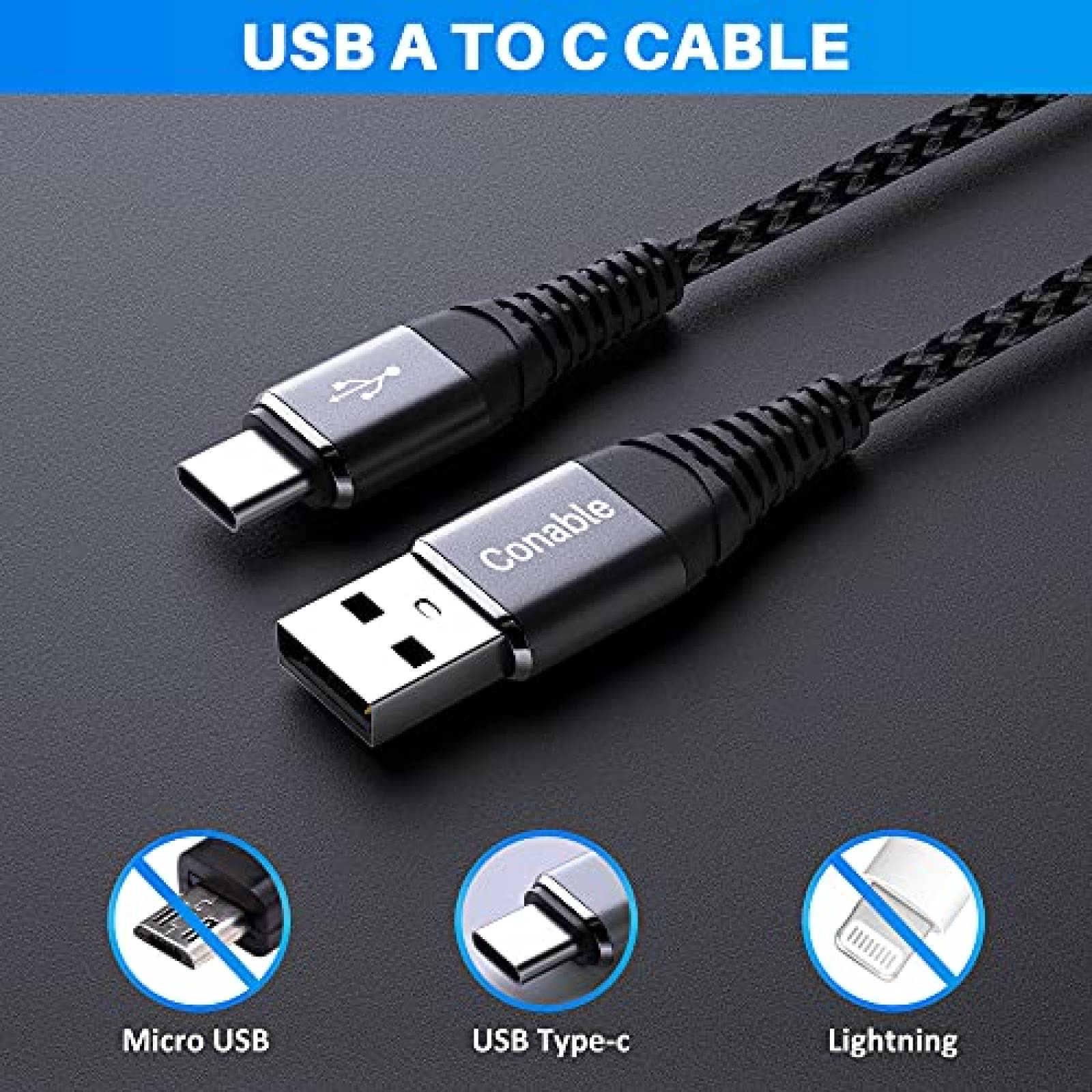 Cable Conable 2 Pzs Carga Rapida USB C 3A 2 FT -Negro