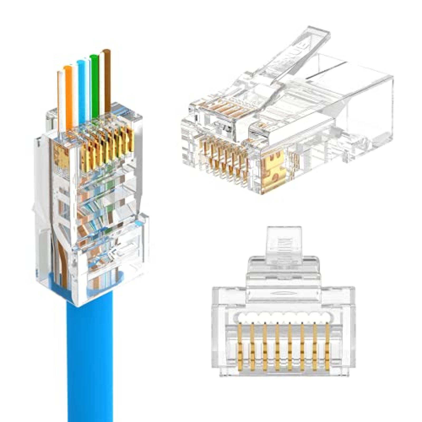 Conector LEENUE 100 Pzs CAT5e CAT5 RJ45 -Transparente
