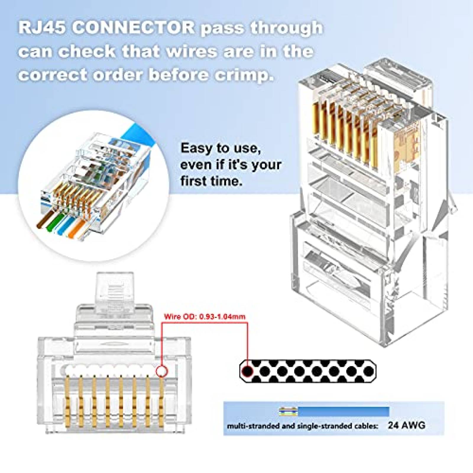 Conector LEENUE 100 Pzs CAT5e CAT5 RJ45 -Transparente
