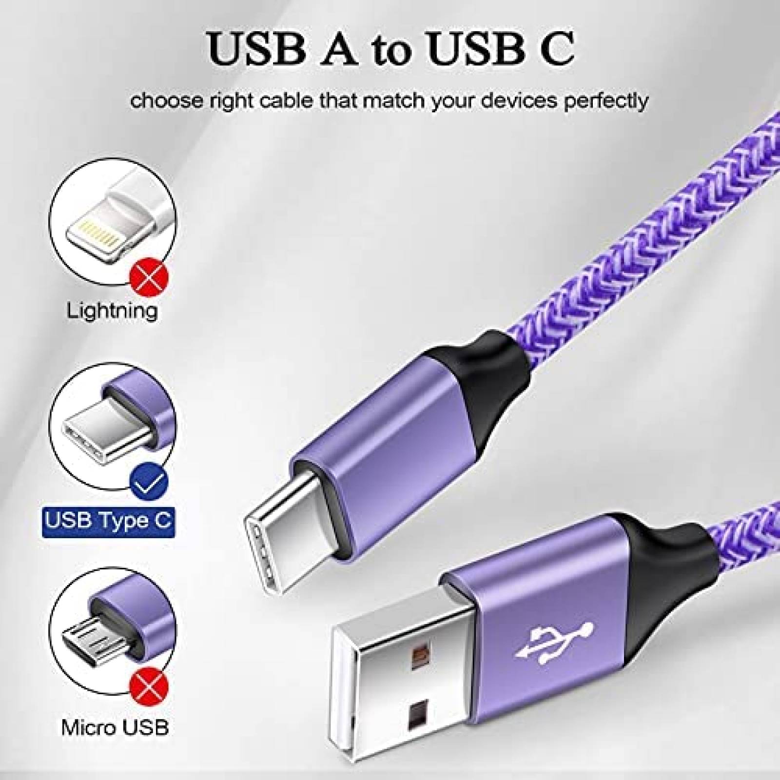 Cable Cebkit 2 Pzs USB C Compatible Con Galaxy A71 -Morado