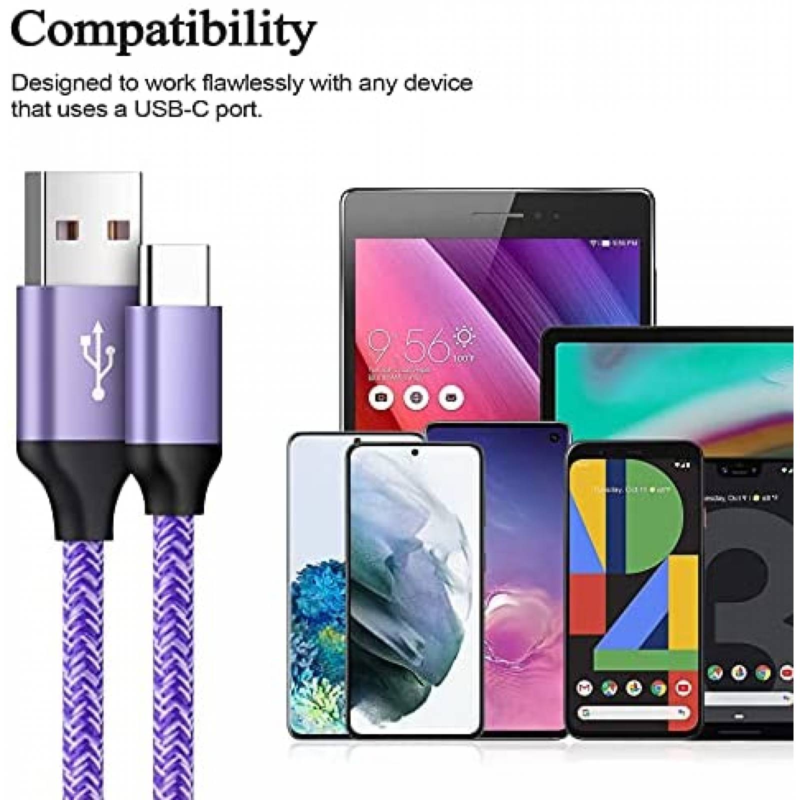 Cable Cebkit 2 Pzs USB C Compatible Con Galaxy A71 -Morado