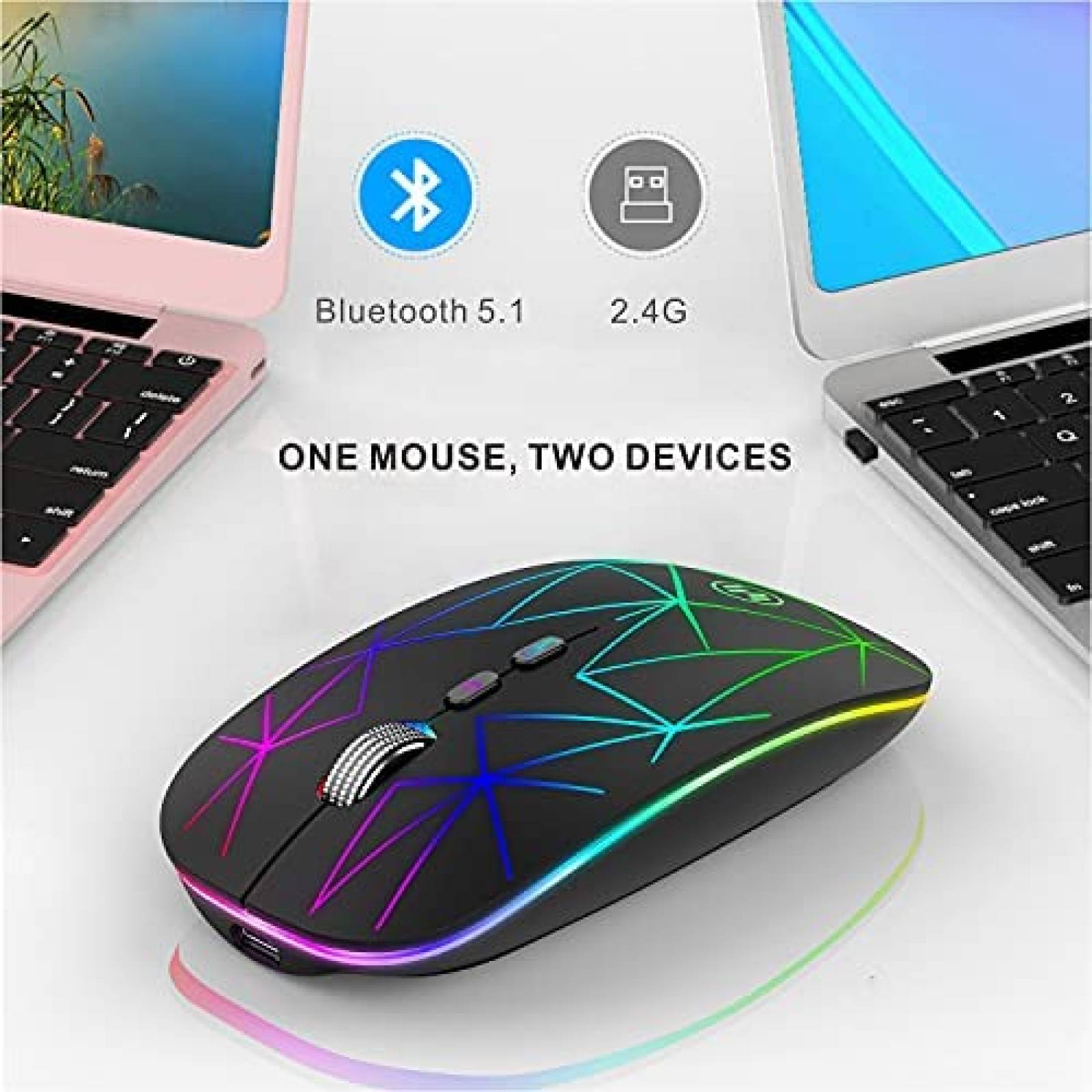Mouse TENMOS TM001 Compatible LED RGB Bluetooth -Negro