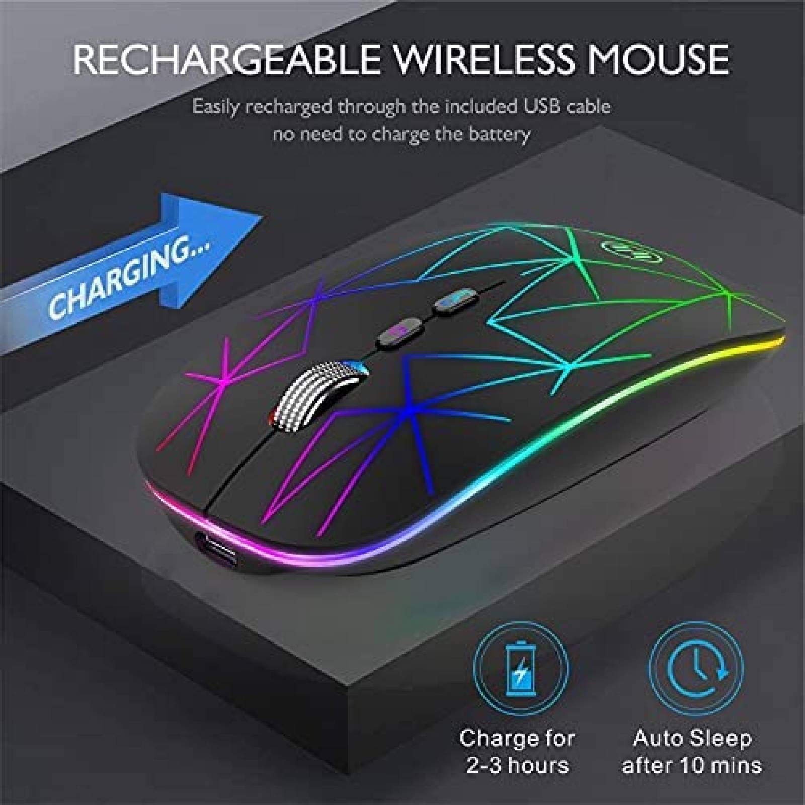 Mouse TENMOS TM001 Compatible LED RGB Bluetooth -Negro