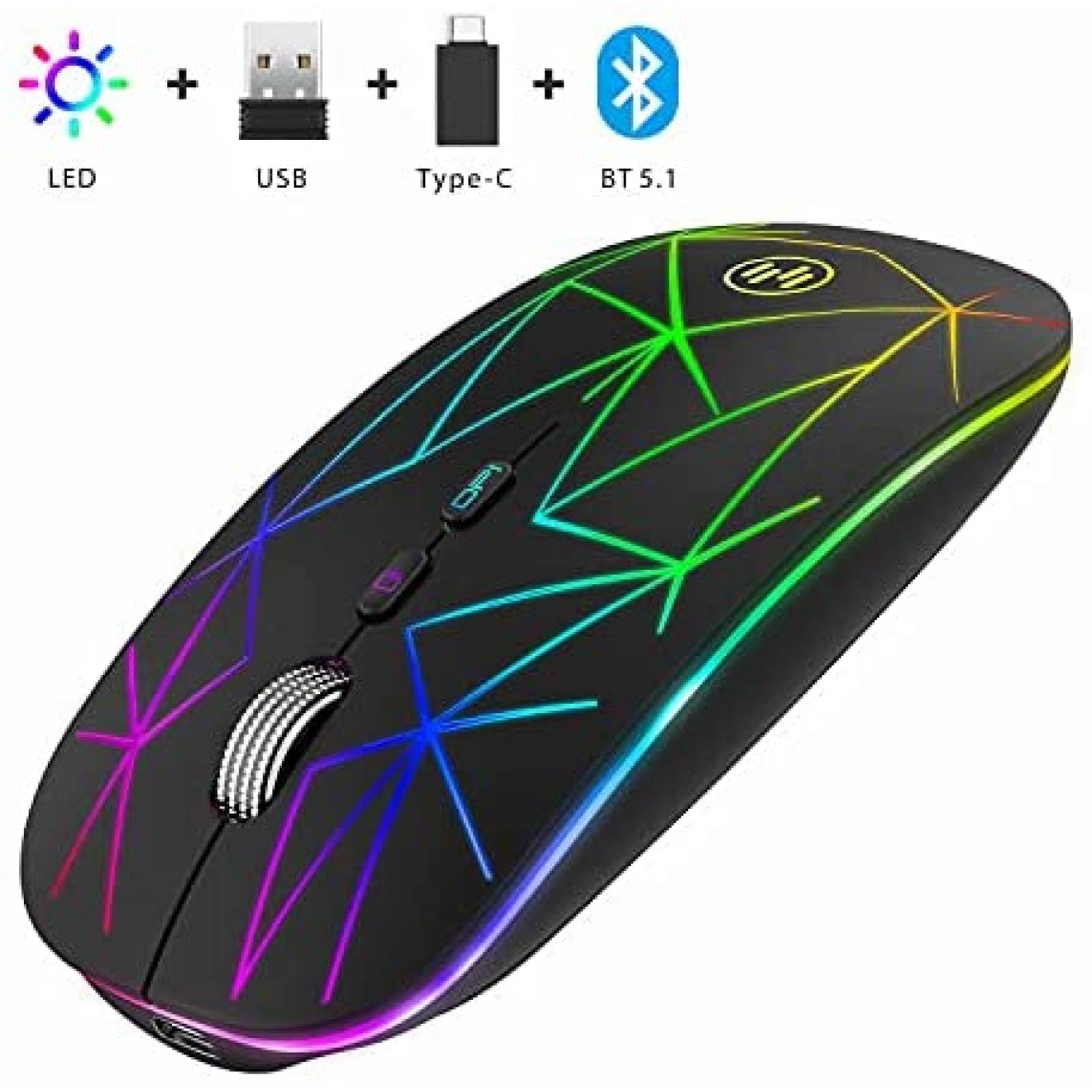 Mouse TENMOS TM001 Compatible LED RGB Bluetooth -Negro