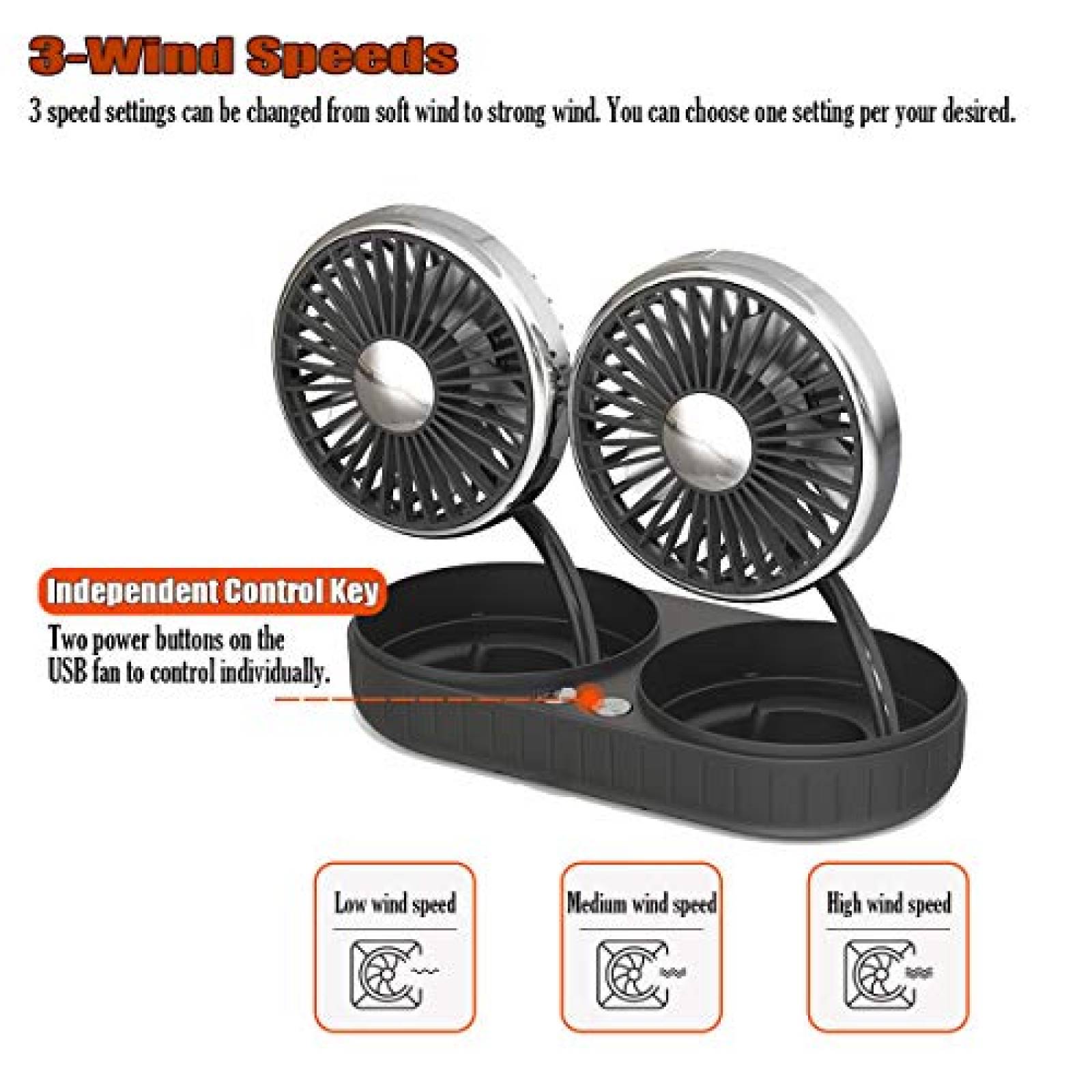 Ventilador Portatil V-RESOURCING USB Carro 3 velocidades