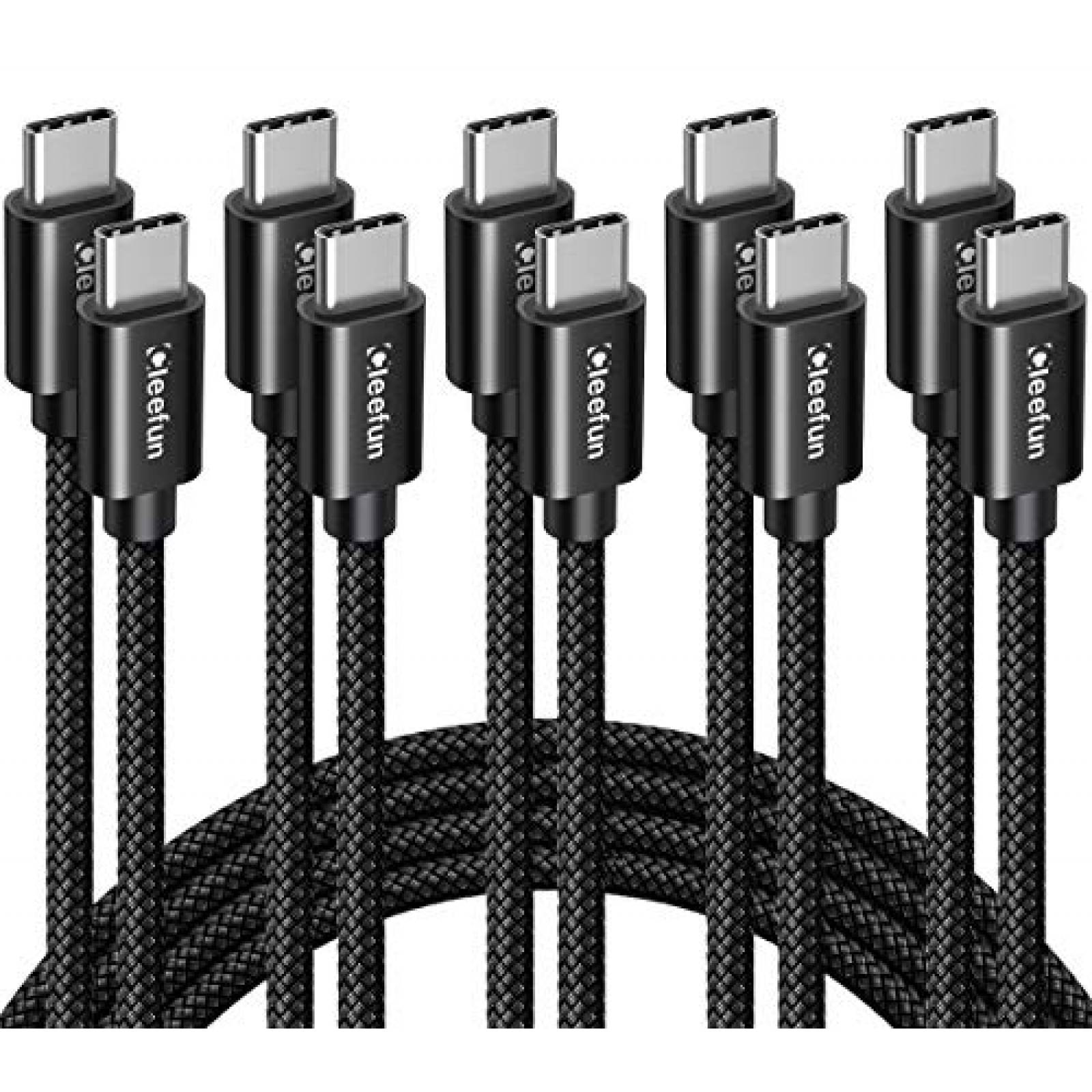 Cable CLEEFUN USB-C a USB-C 5 Piezas de 10 Pies -Negro