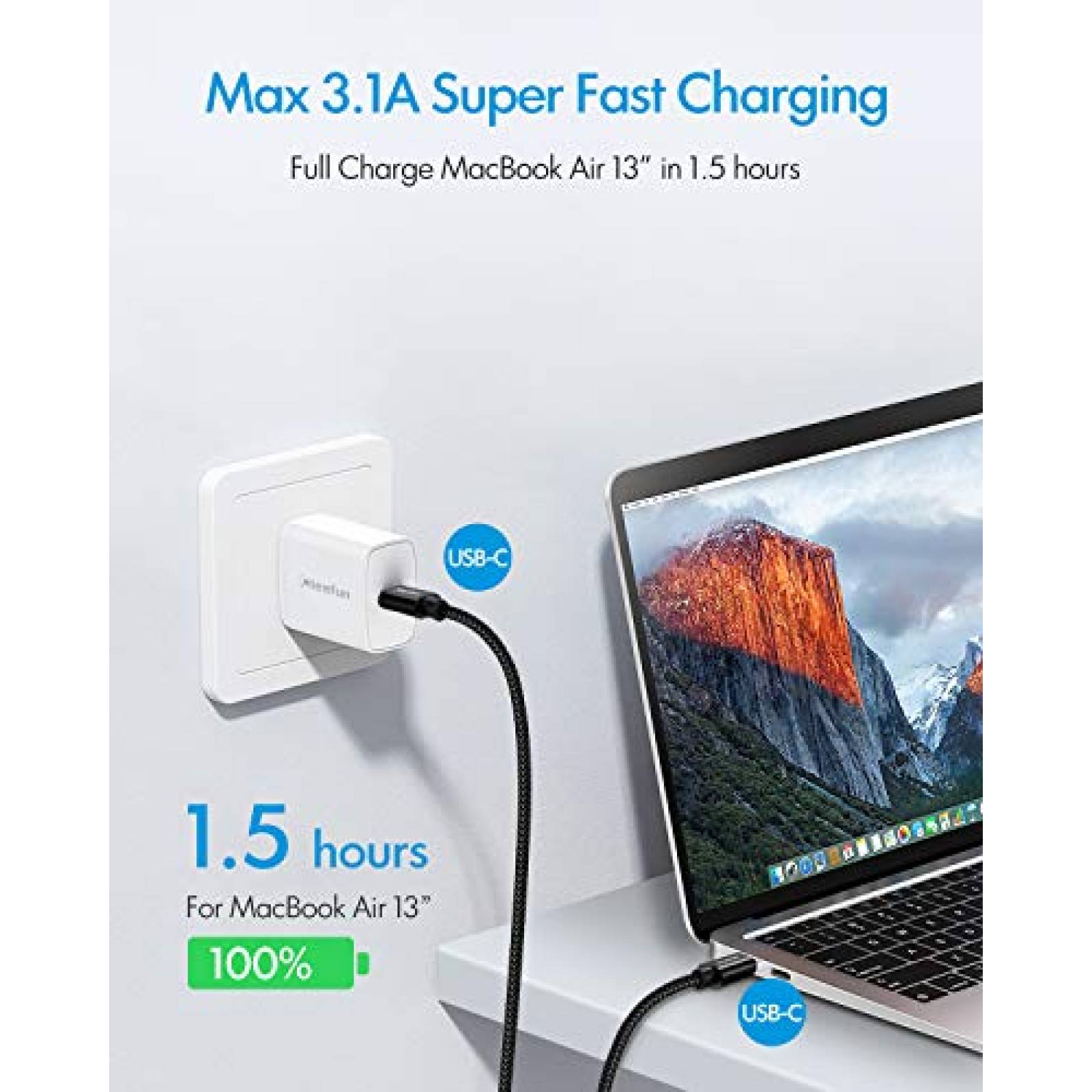 Cable CLEEFUN USB-C a USB-C 5 Piezas de 10 Pies -Negro