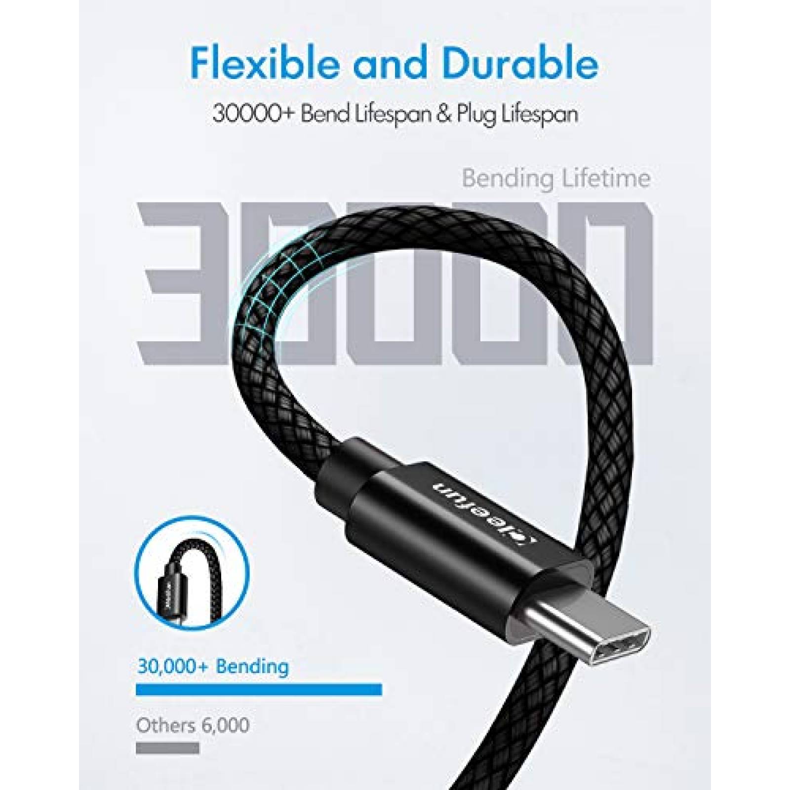 Cable CLEEFUN USB-C a USB-C 5 Piezas de 10 Pies -Negro