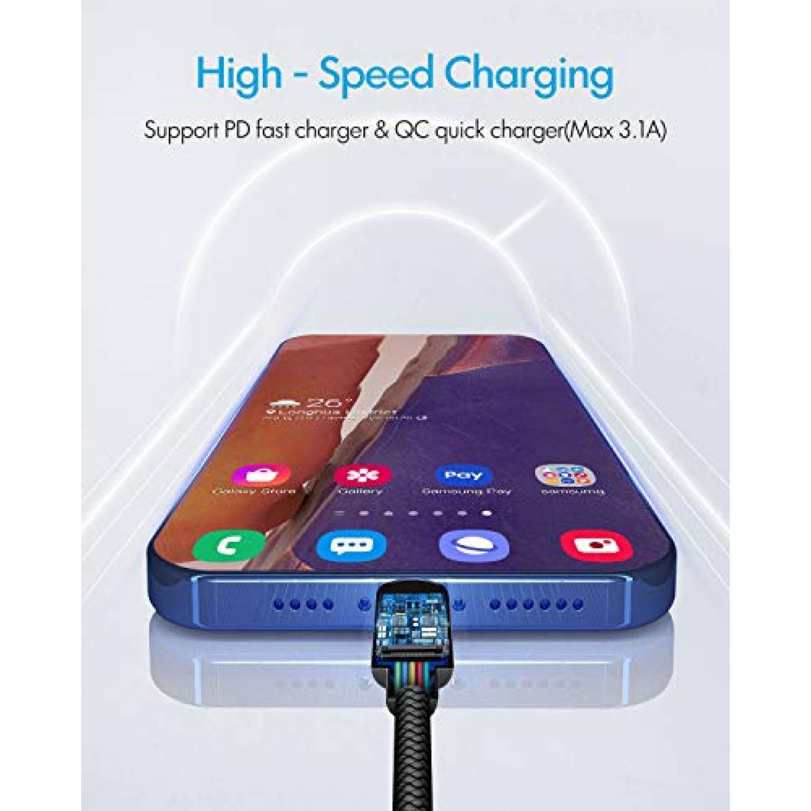 Cable CLEEFUN USB-C a USB-C 5 Piezas de 10 Pies -Negro