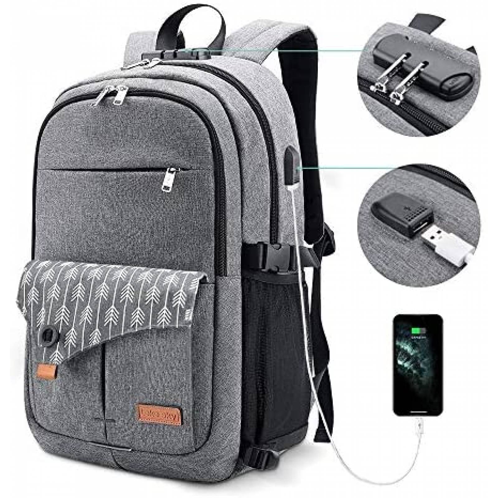 Mochila Lekesky para Laptop de 15.6'' con Puerto USB -Gris
