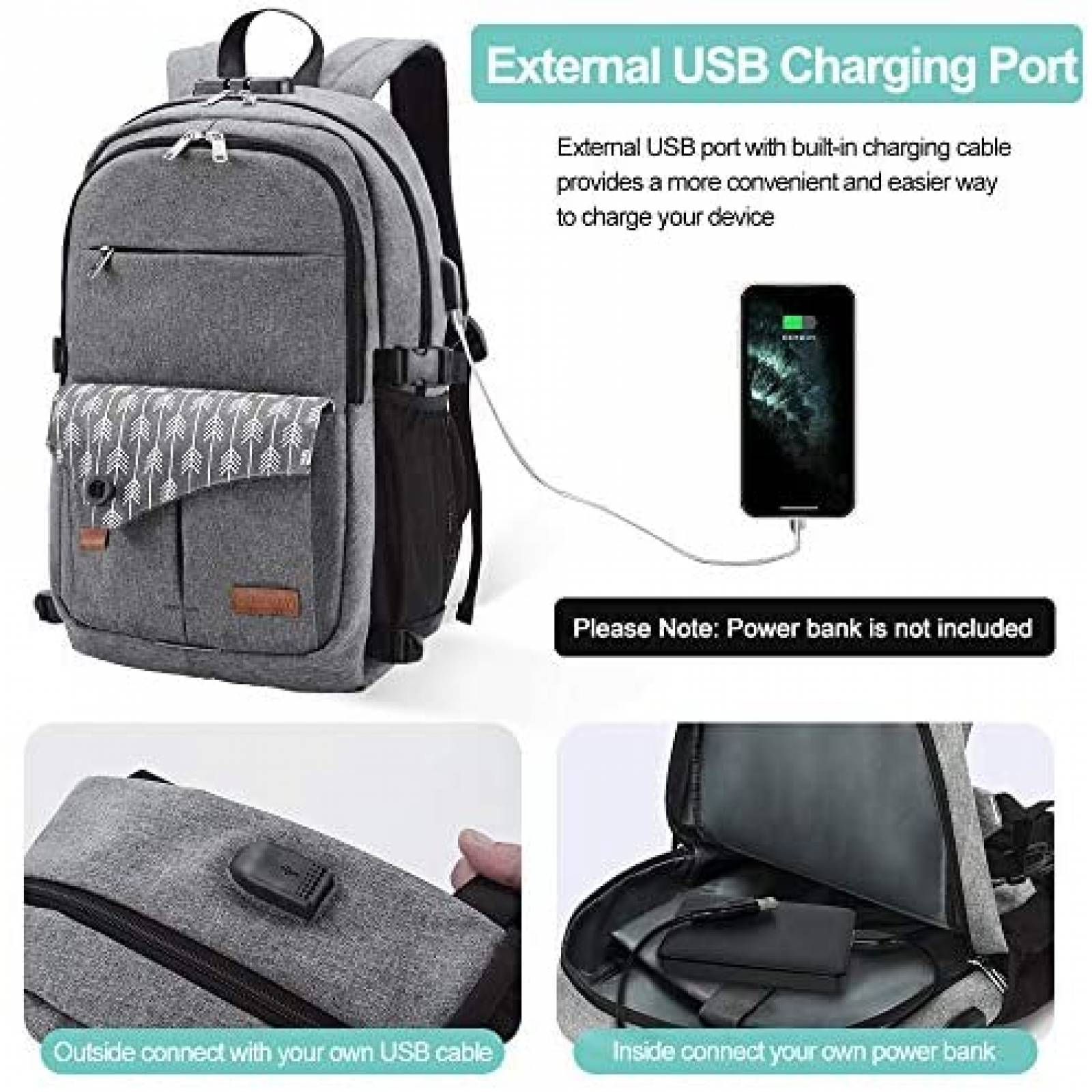Mochila Lekesky para Laptop de 15.6'' con Puerto USB -Gris