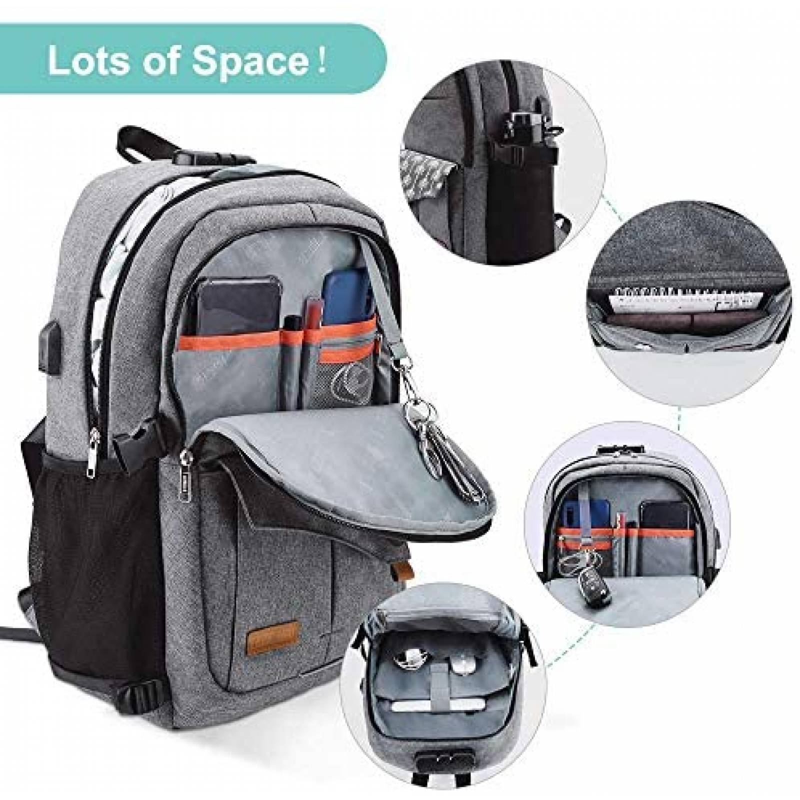 Mochila Lekesky para Laptop de 15.6'' con Puerto USB -Gris