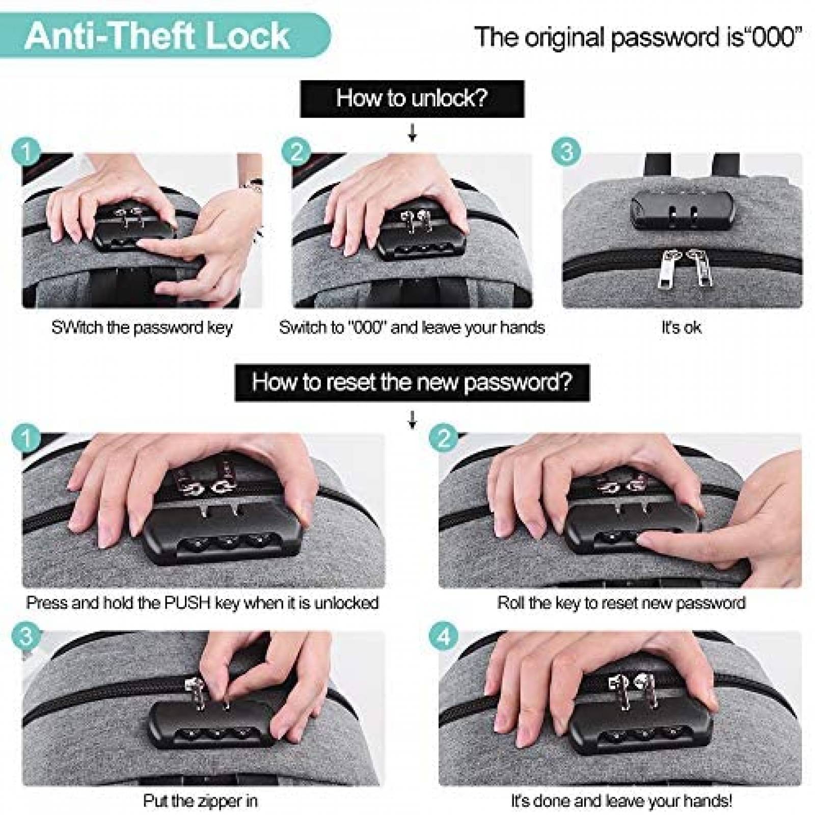 Mochila Lekesky para Laptop de 15.6'' con Puerto USB -Gris