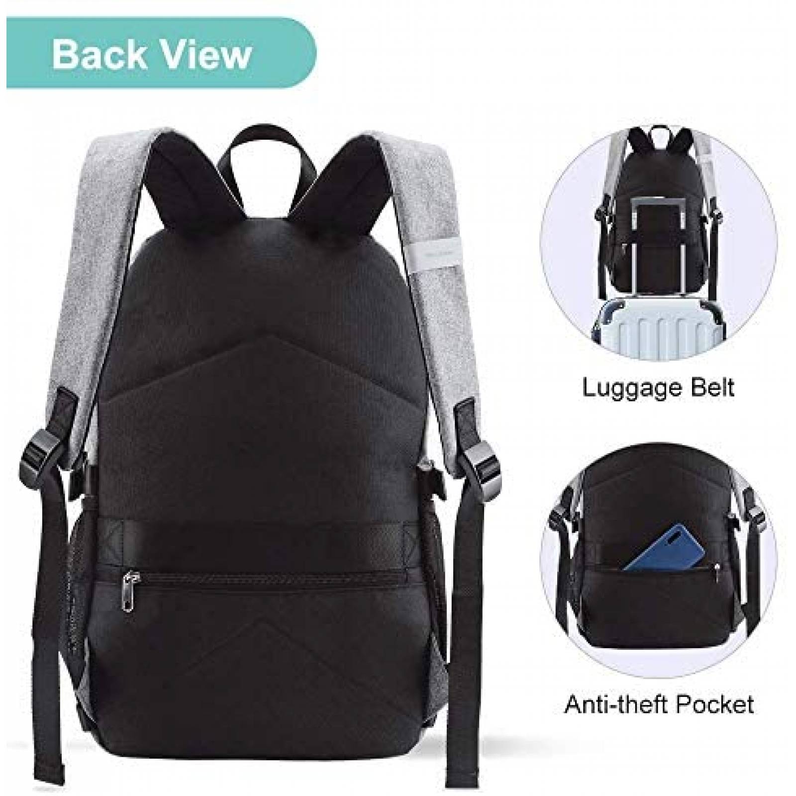 Mochila Lekesky para Laptop de 15.6'' con Puerto USB -Gris