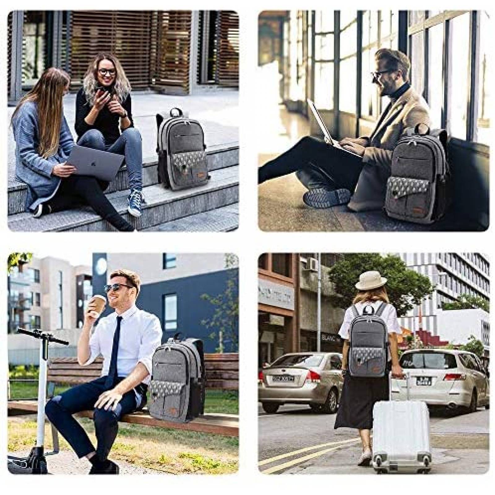 Mochila Lekesky para Laptop de 15.6'' con Puerto USB -Gris