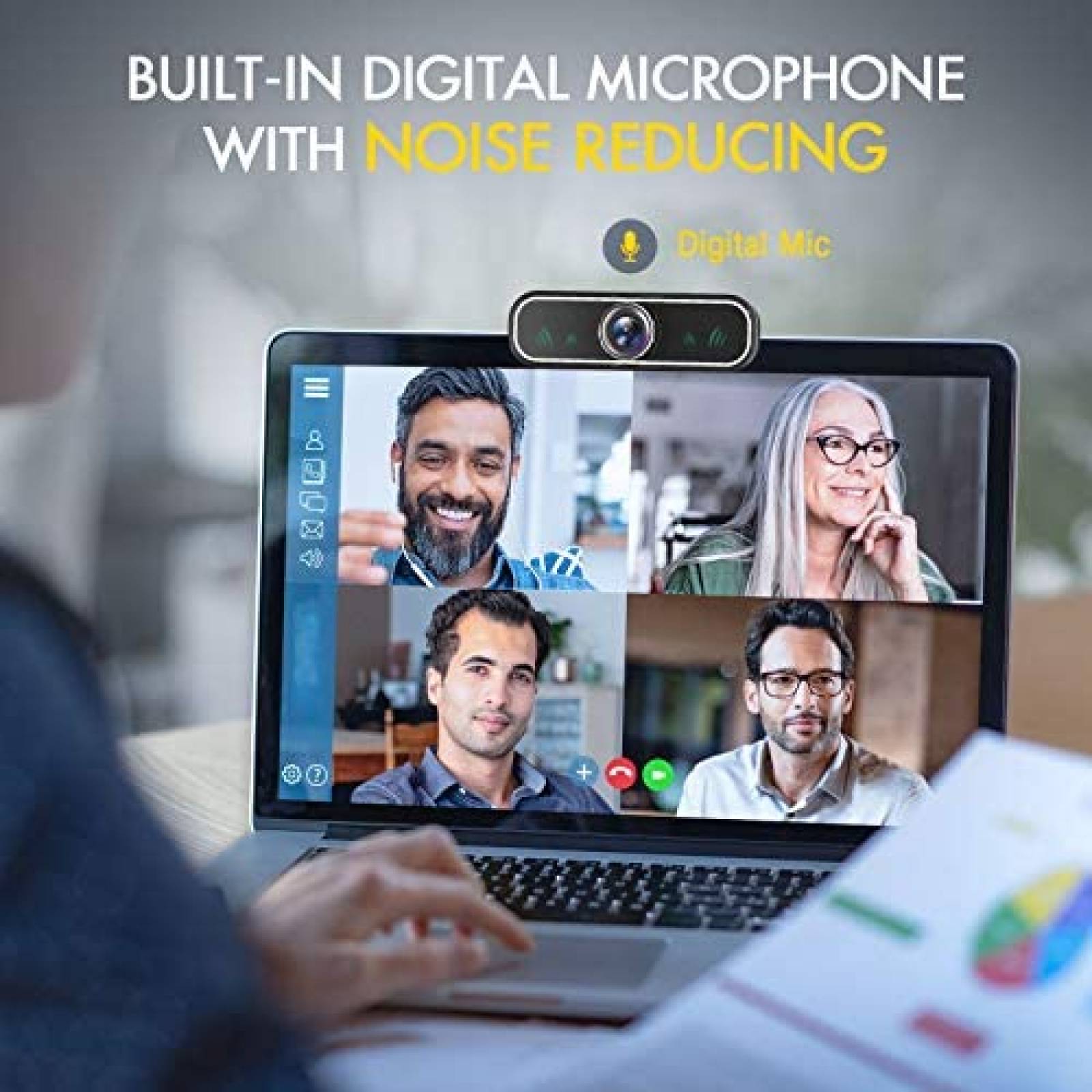 Webcam MOSONTH 2K Puerto USB con Microfono Integrado -Negro