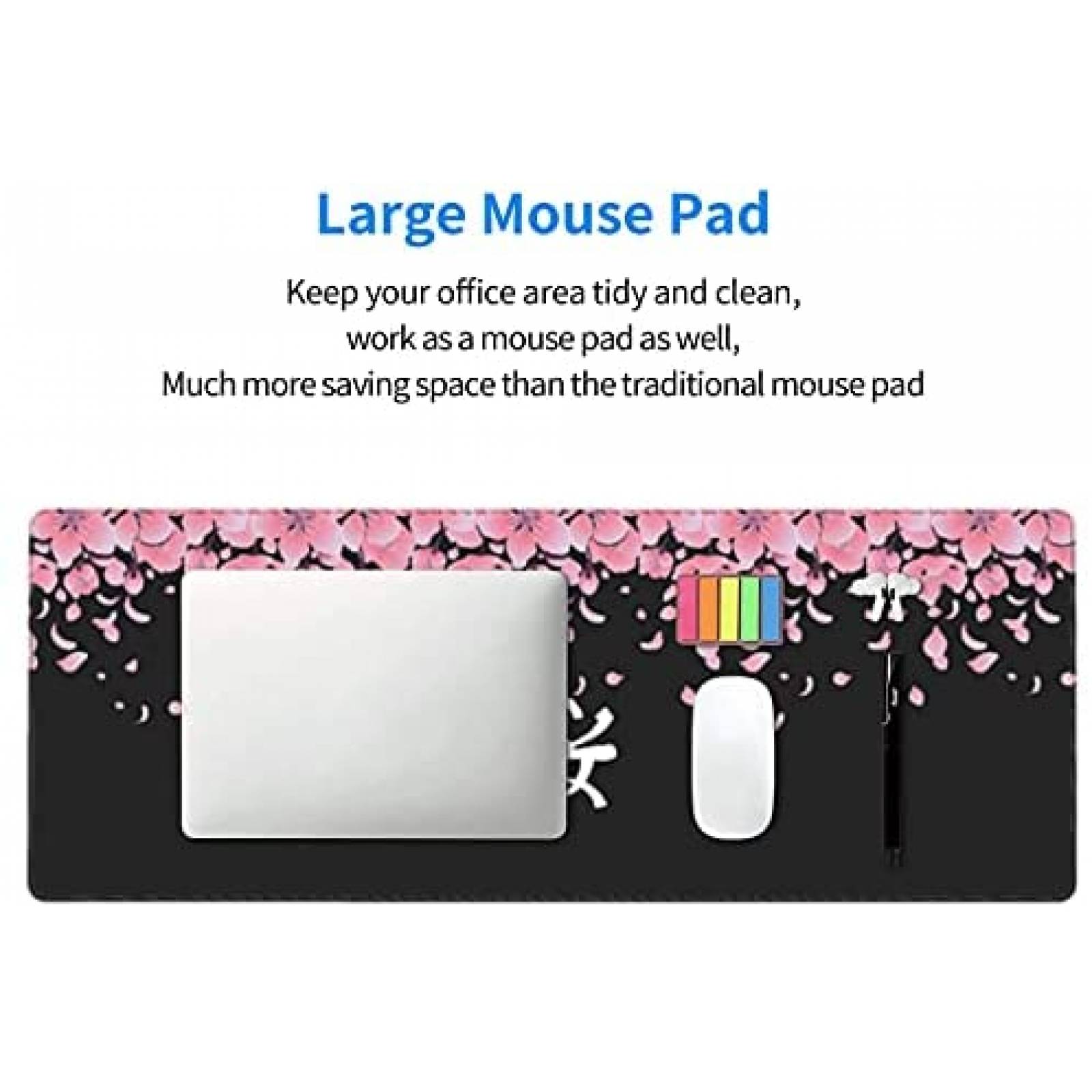Mouse Pad XXL Kelysun Sakura de 31.5''x11.8'' -Negro/Rosa