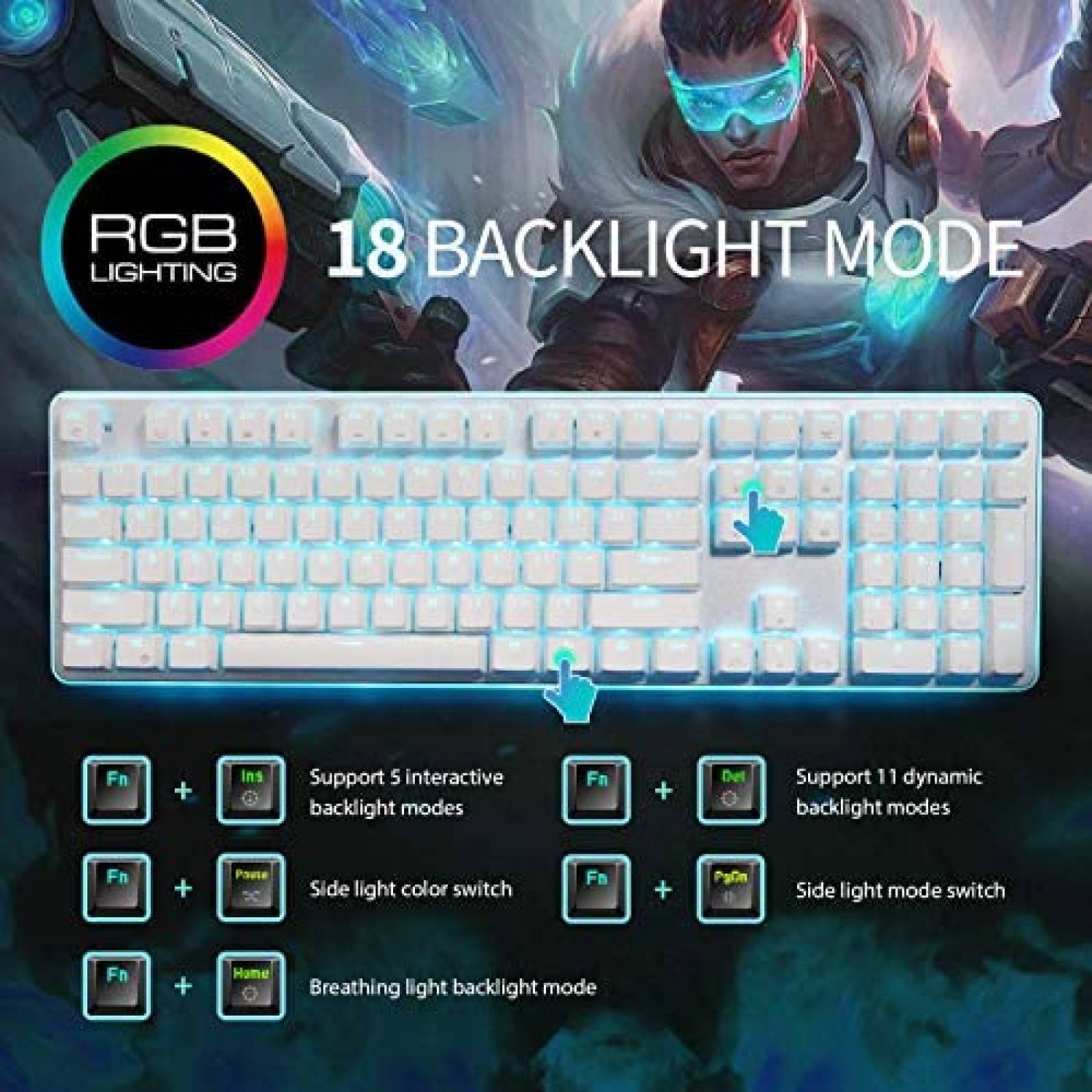 Teclado Gamer ROYAL KLUDGE con Luz LED de 108 Teclas -Blanco