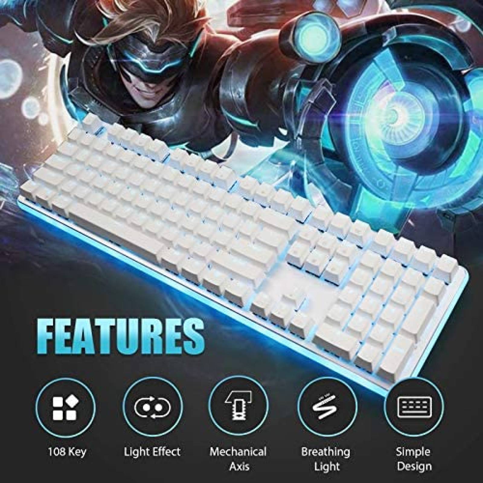 Teclado Gamer ROYAL KLUDGE con Luz LED de 108 Teclas -Blanco