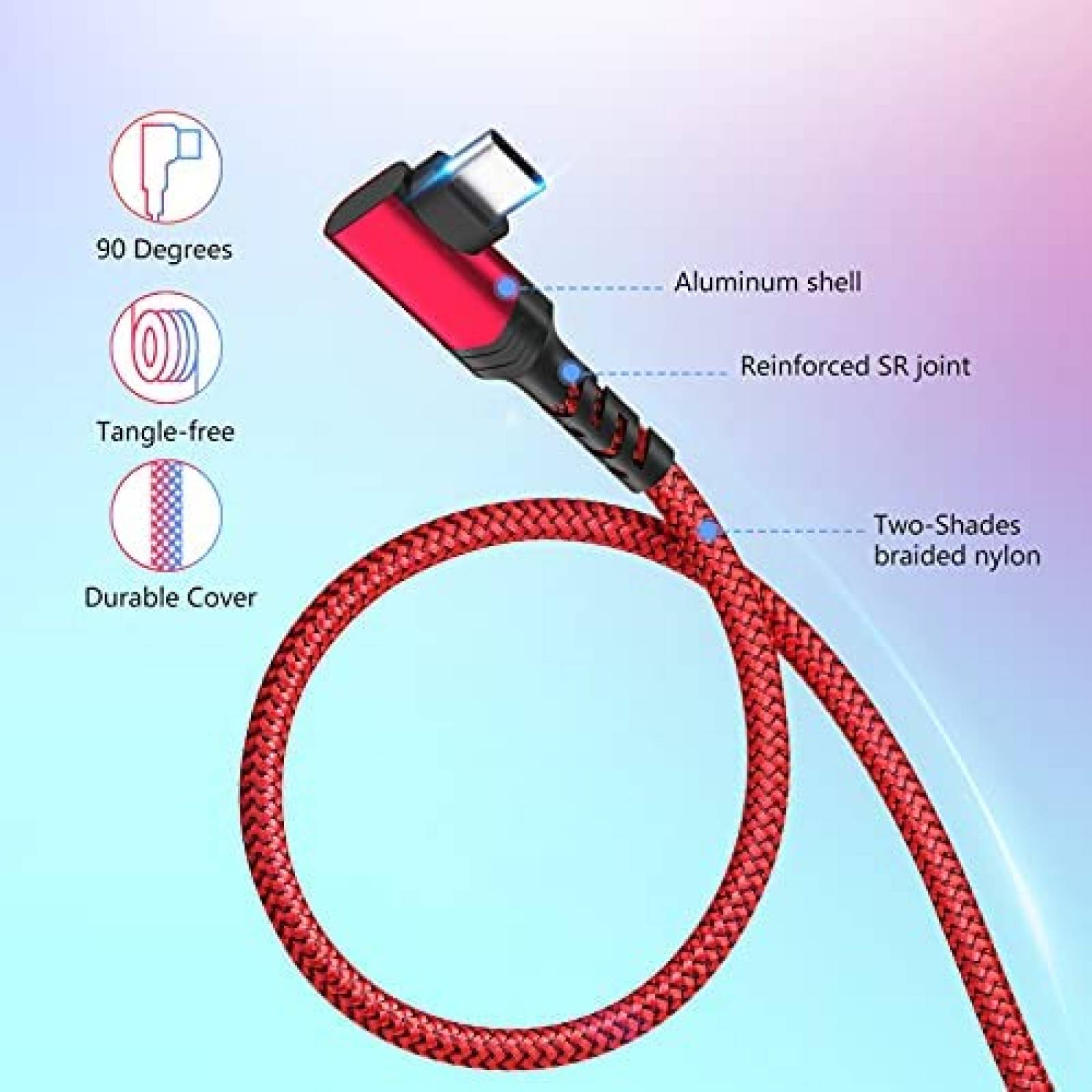 Cable Besgoods 2 Pzs 100W 10Gbps USB-C a USB-C -Rojo/Negro