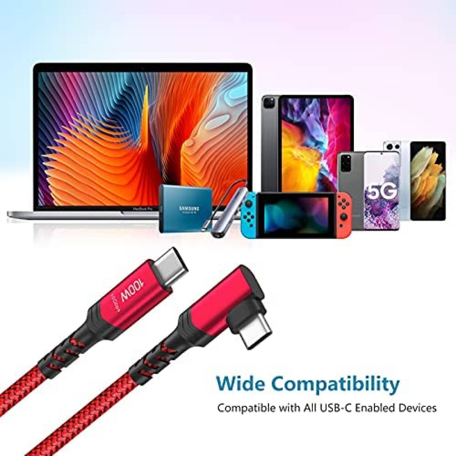 Cable Besgoods 2 Pzs 100W 10Gbps USB-C a USB-C -Rojo/Negro