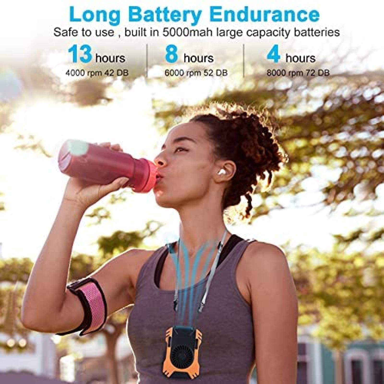 Ventilador de cintura Cadrim portatil, mini USB 8000RPM