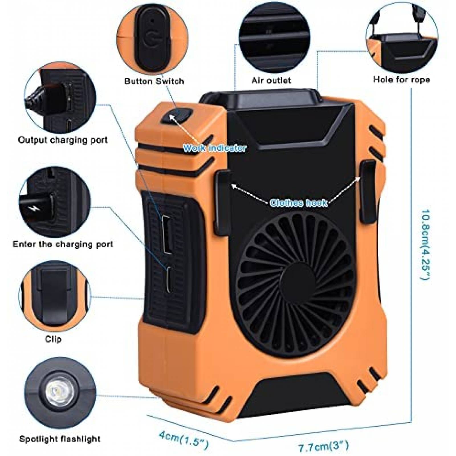 Ventilador de cintura Cadrim portatil, mini USB 8000RPM