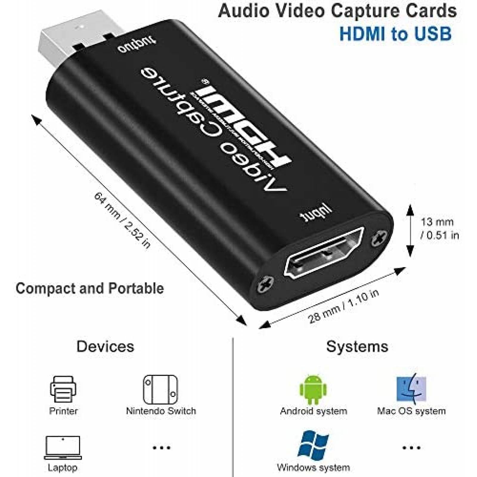 Tarjeta Captura AOGITKE Audio 4K HDMI USB Computador -Negro