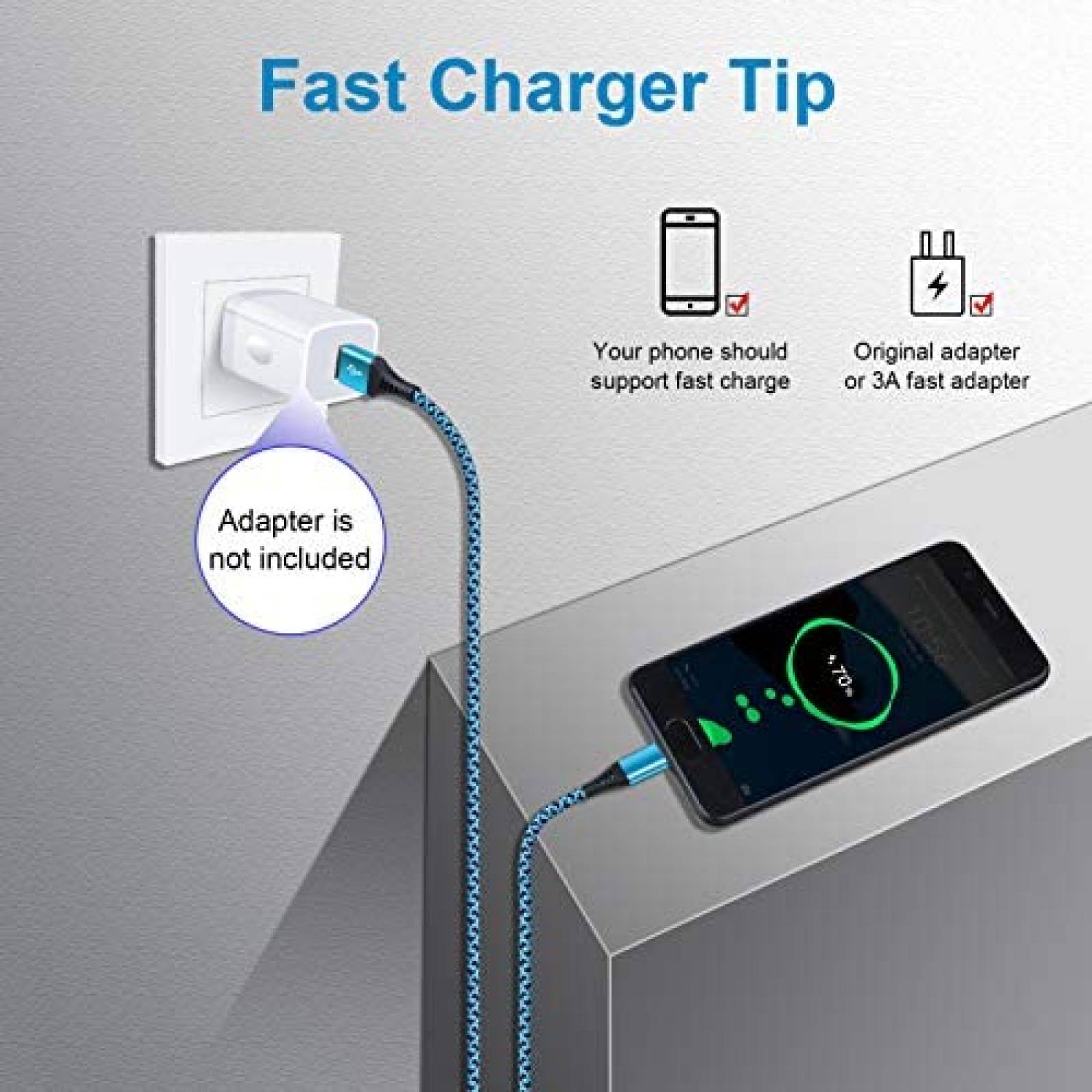 Cable USB HUHUTa tipo C 4 unidades de 6 pies carga rapida