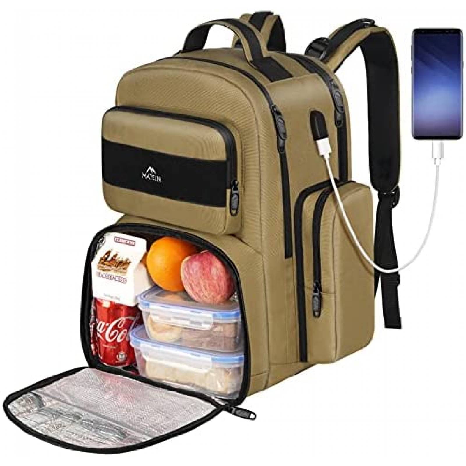 Mochila Matein para Laptop de 17'' con Puerto USB -Khaki