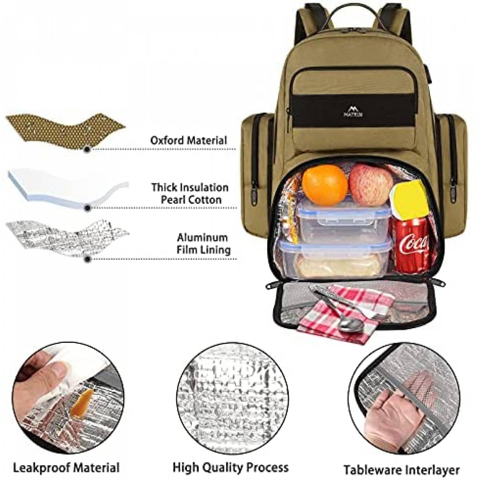 Mochila Matein para Laptop de 17'' con Puerto USB -Khaki