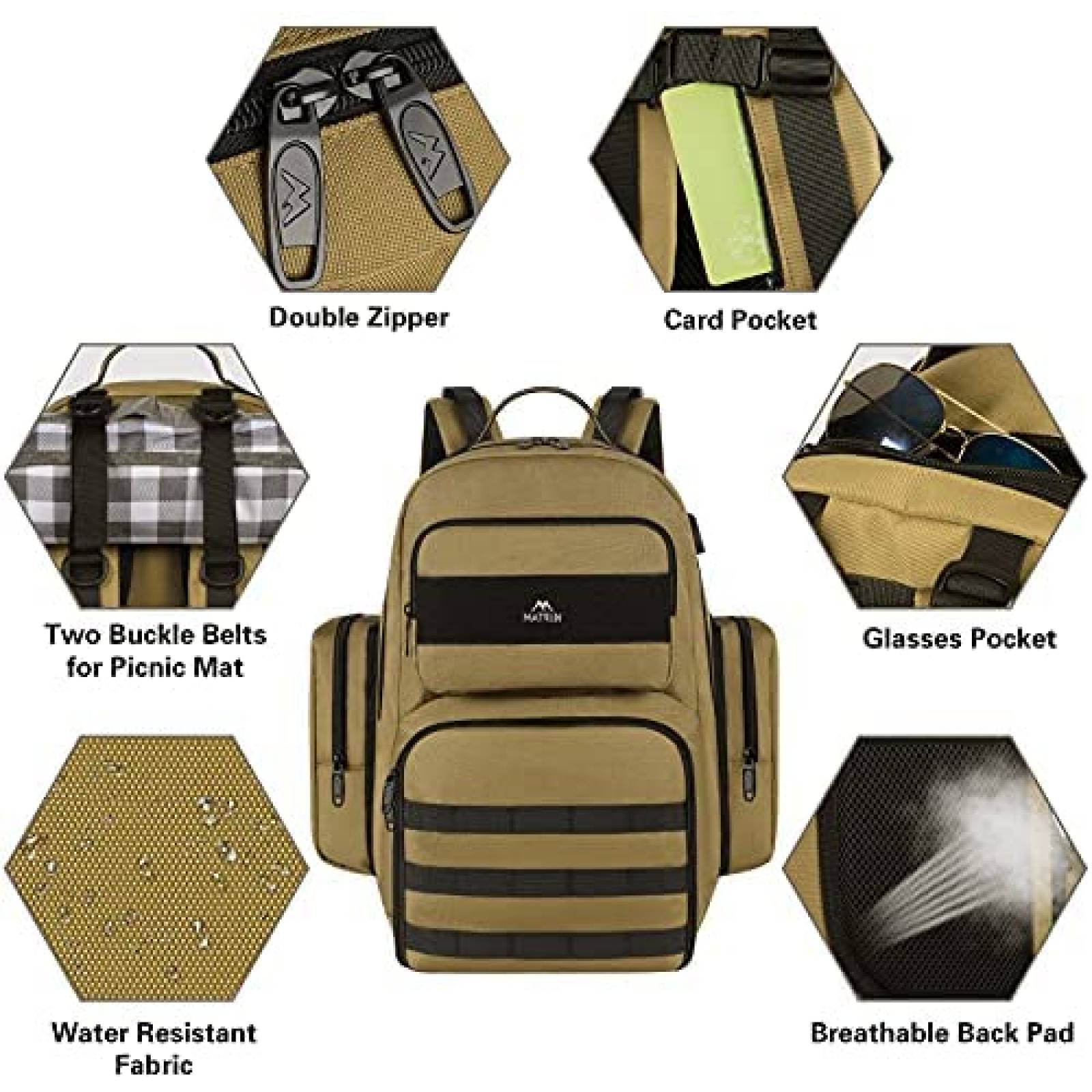 Mochila Matein para Laptop de 17'' con Puerto USB -Khaki